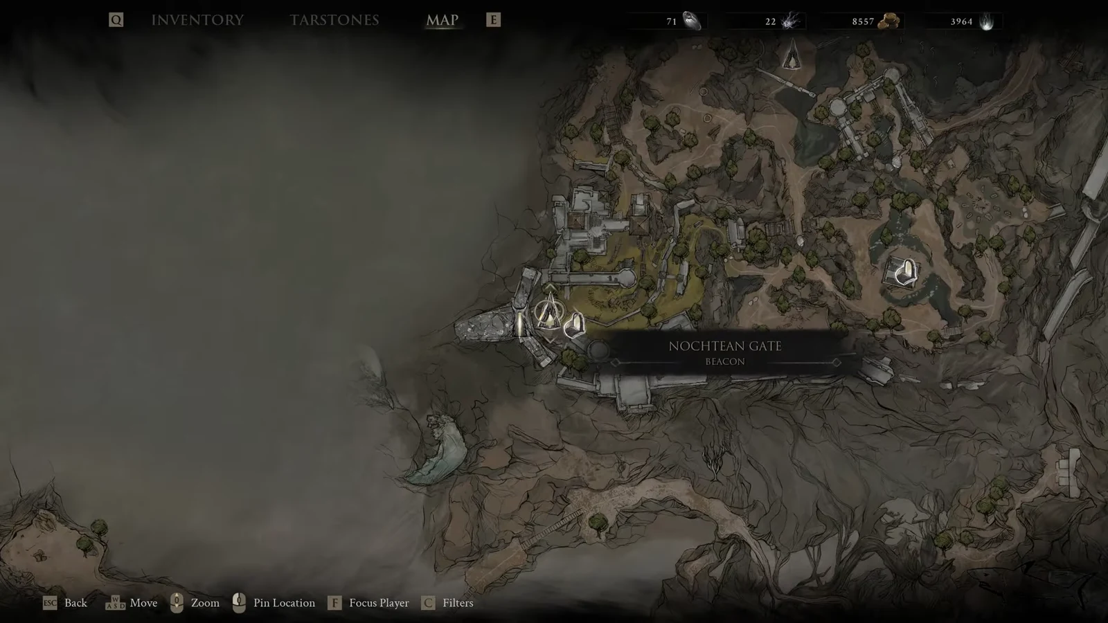 Map screen with the Nochtean Gate beacon selected and labeled