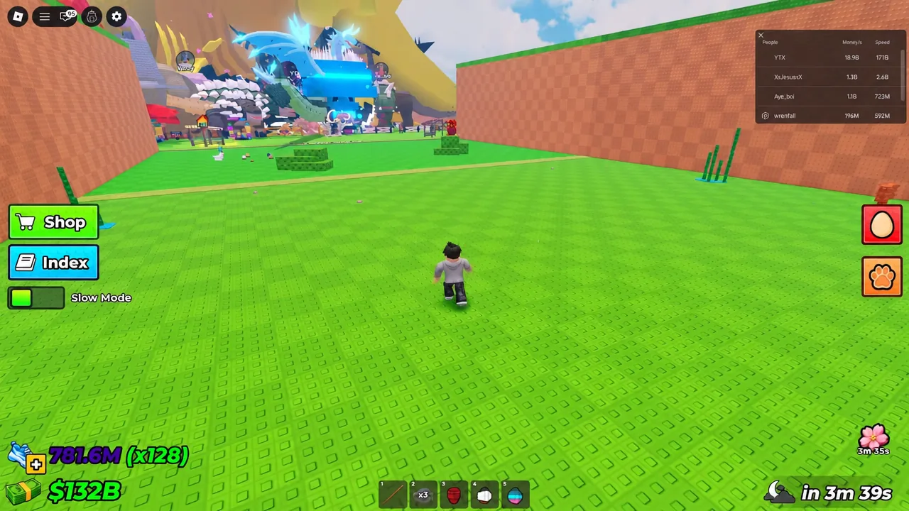 Player standing in the arena in Steal An Egg with the first hotbar slot selected