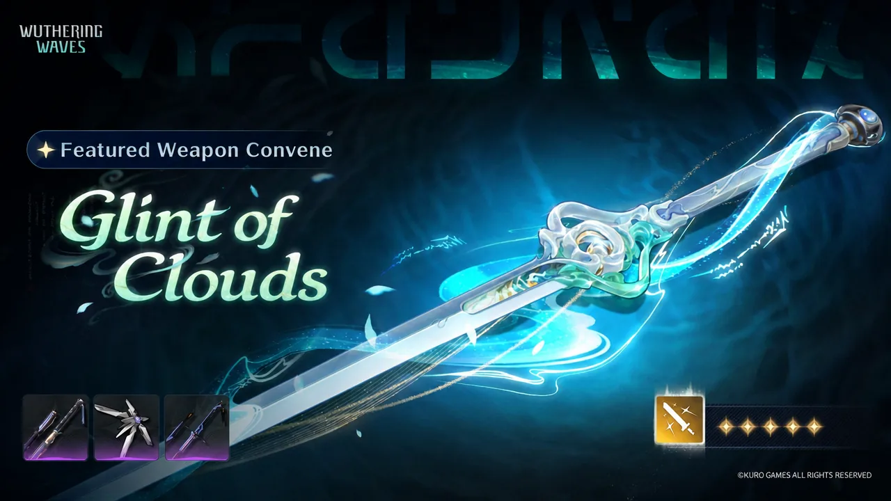 Featured Weapon Convene screen showing the Glint of Clouds 5-star sword banner