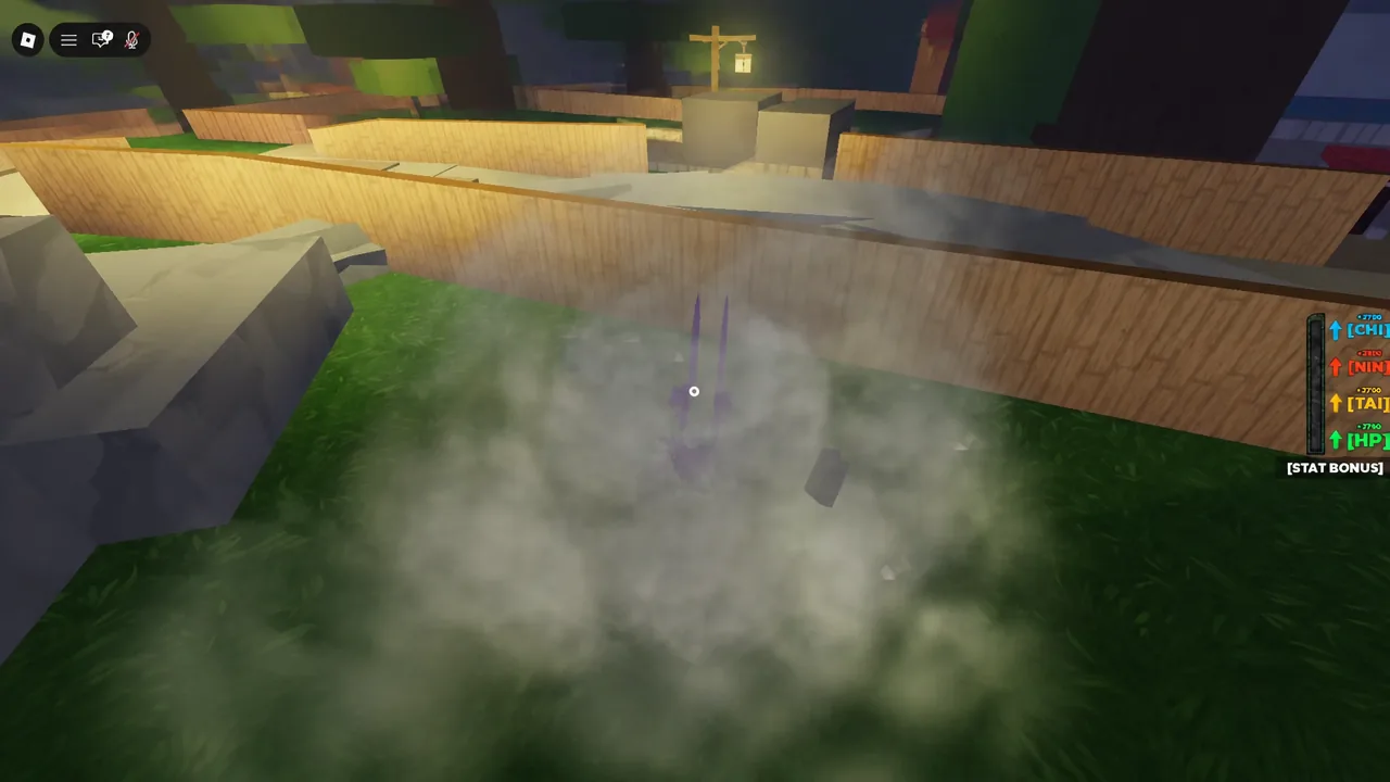 Purple-hued character surrounded by smoke while a Raion Rengoku attack lands