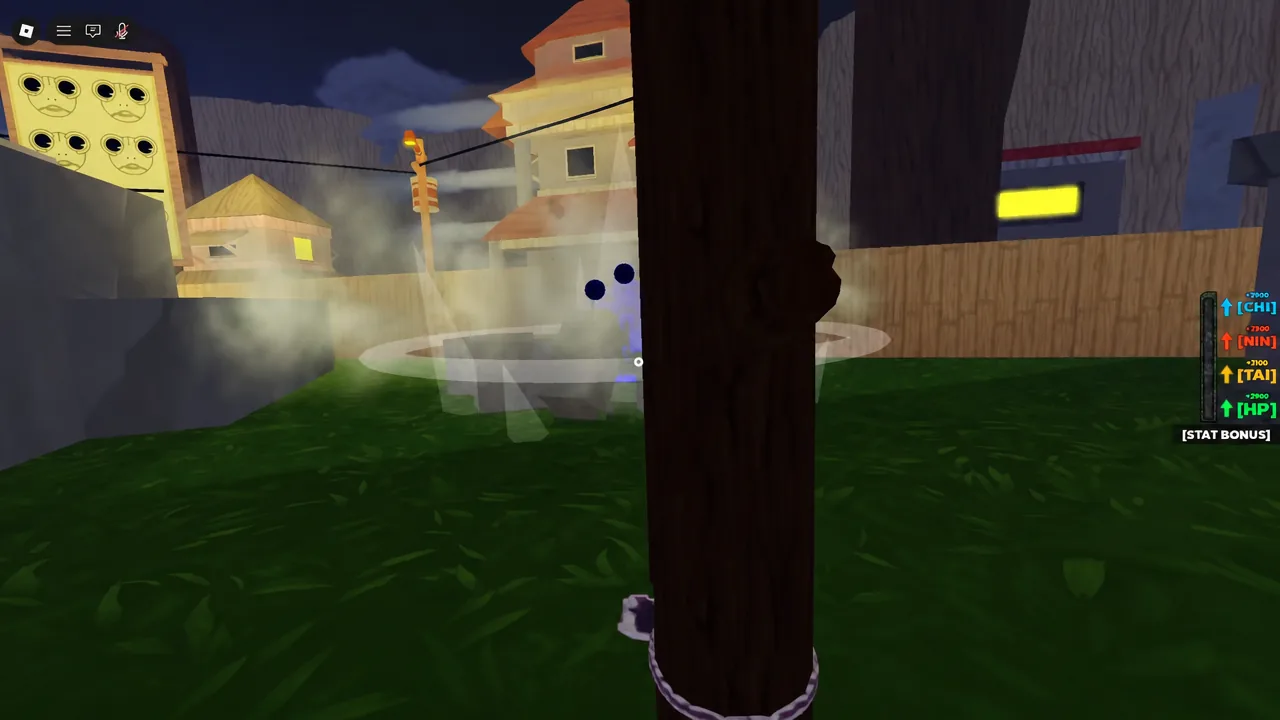 Player takes cover behind a tree while a glowing blue effect is active during a tailed spirit mode