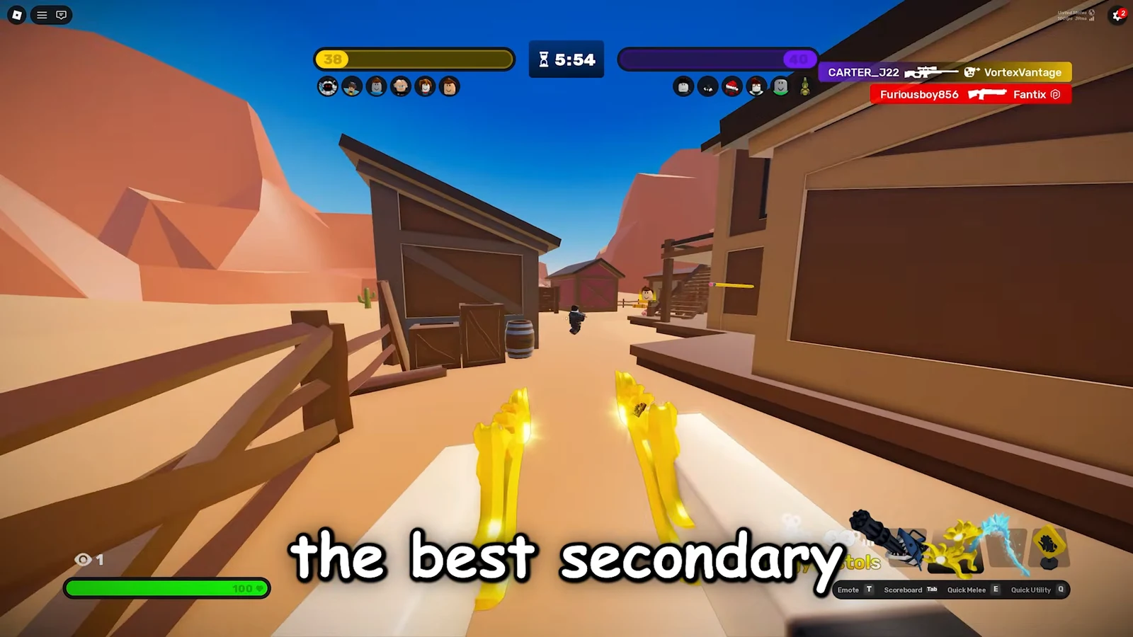 Dual golden secondary pistols equipped while aiming down a desert map at an opponent