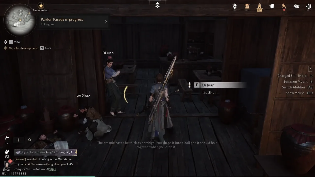Interaction prompt to speak with Di Juan appearing on screen as the player approaches