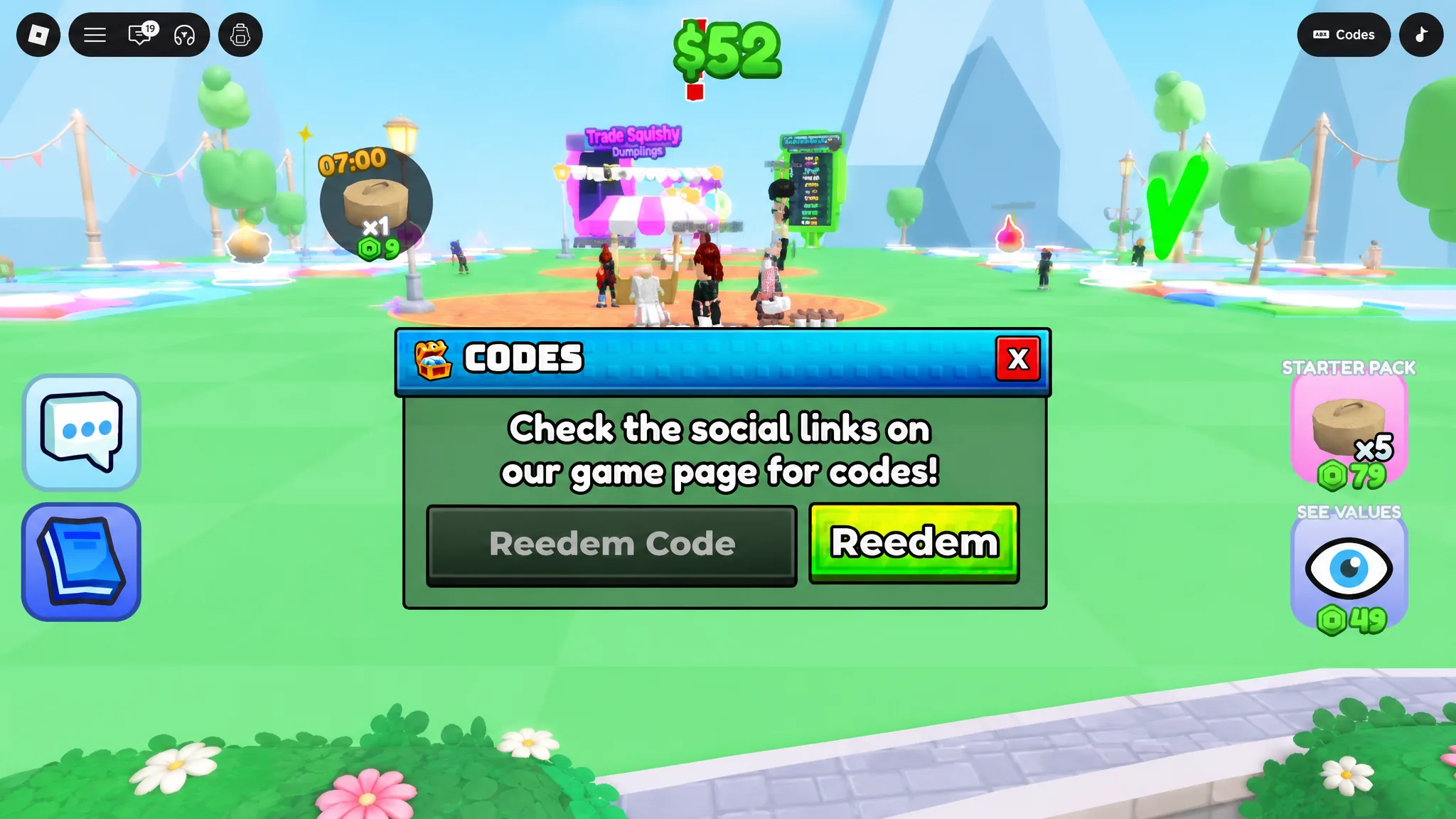 Trade Squishy Dumplings - the codes tab