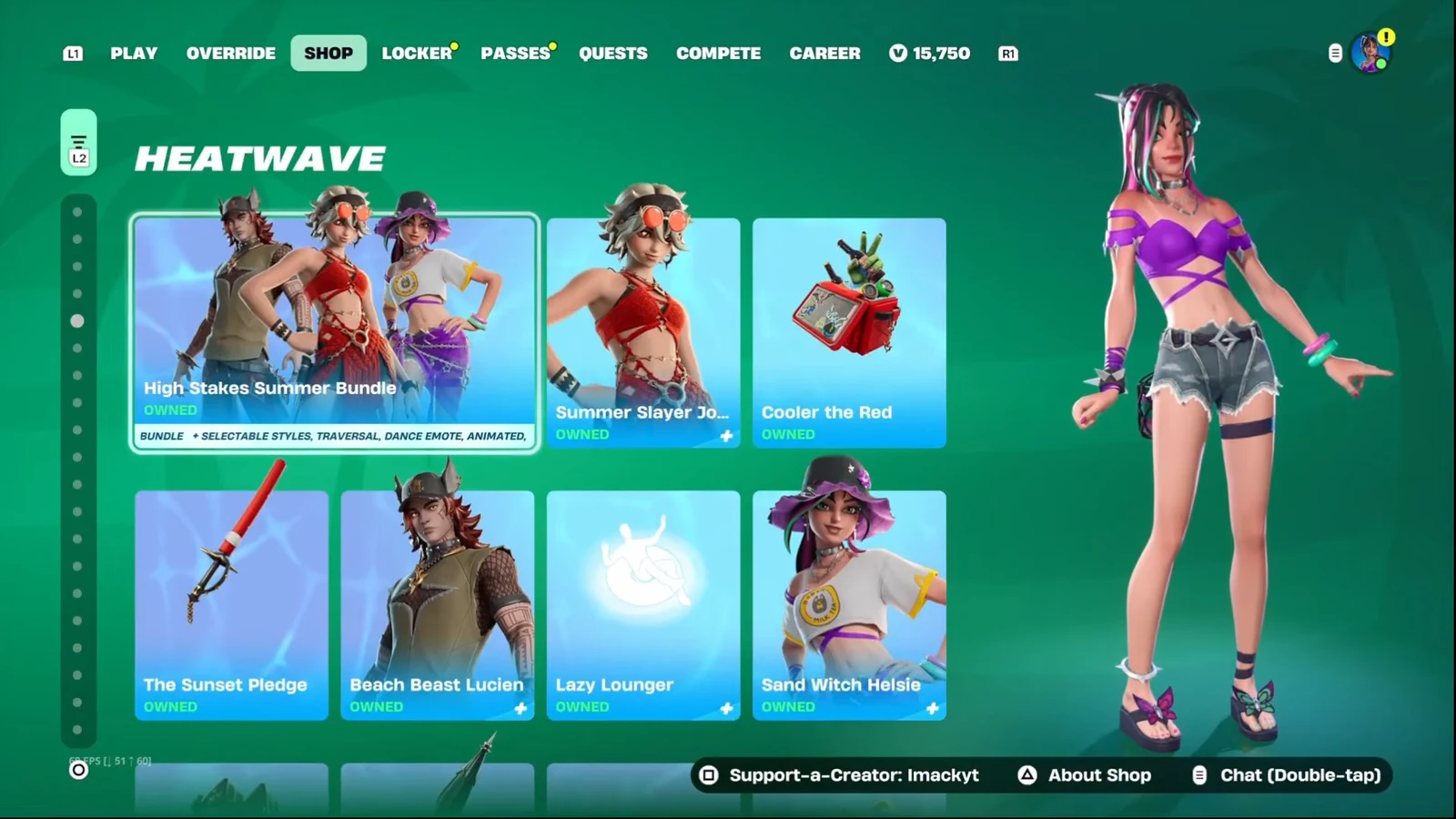 Fortnite Shop Heatwave row with the High Stakes Summer Bundle highlighted