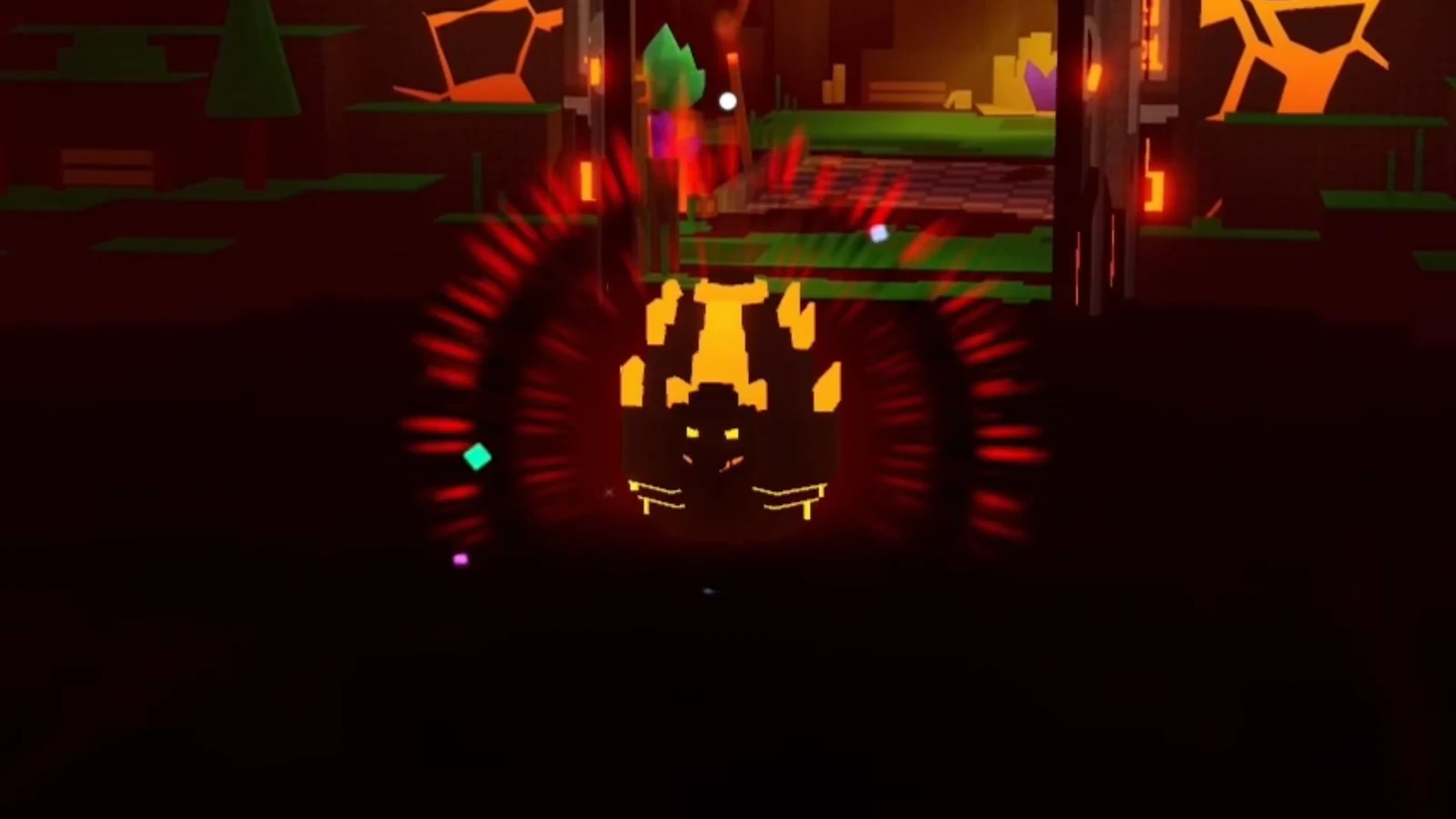 Glowing golden character firing red energy while fighting for the giant egg in the dark Dragon's Lair