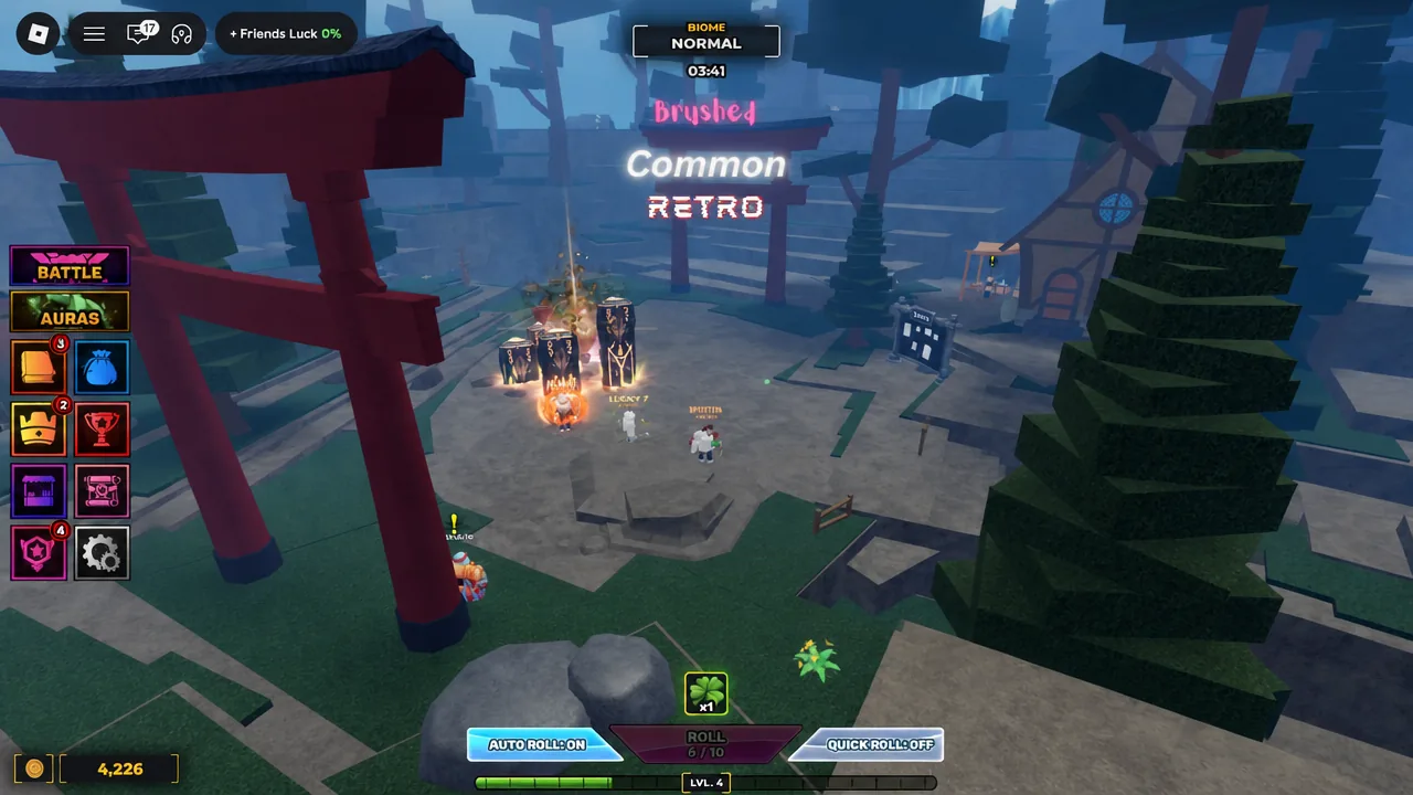 Settings button on the left side of the Unscathed RNG game screen