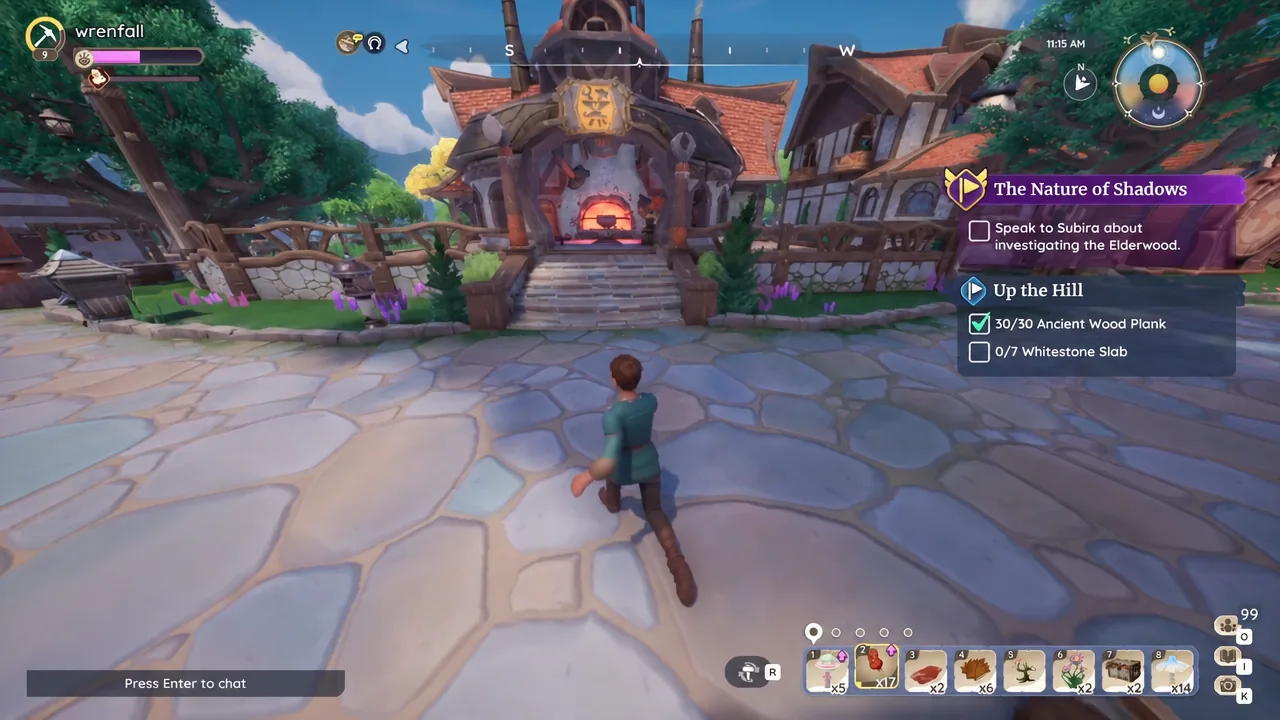 Palia quest tracker in Kilima Village showing an active Elderwood investigation objective