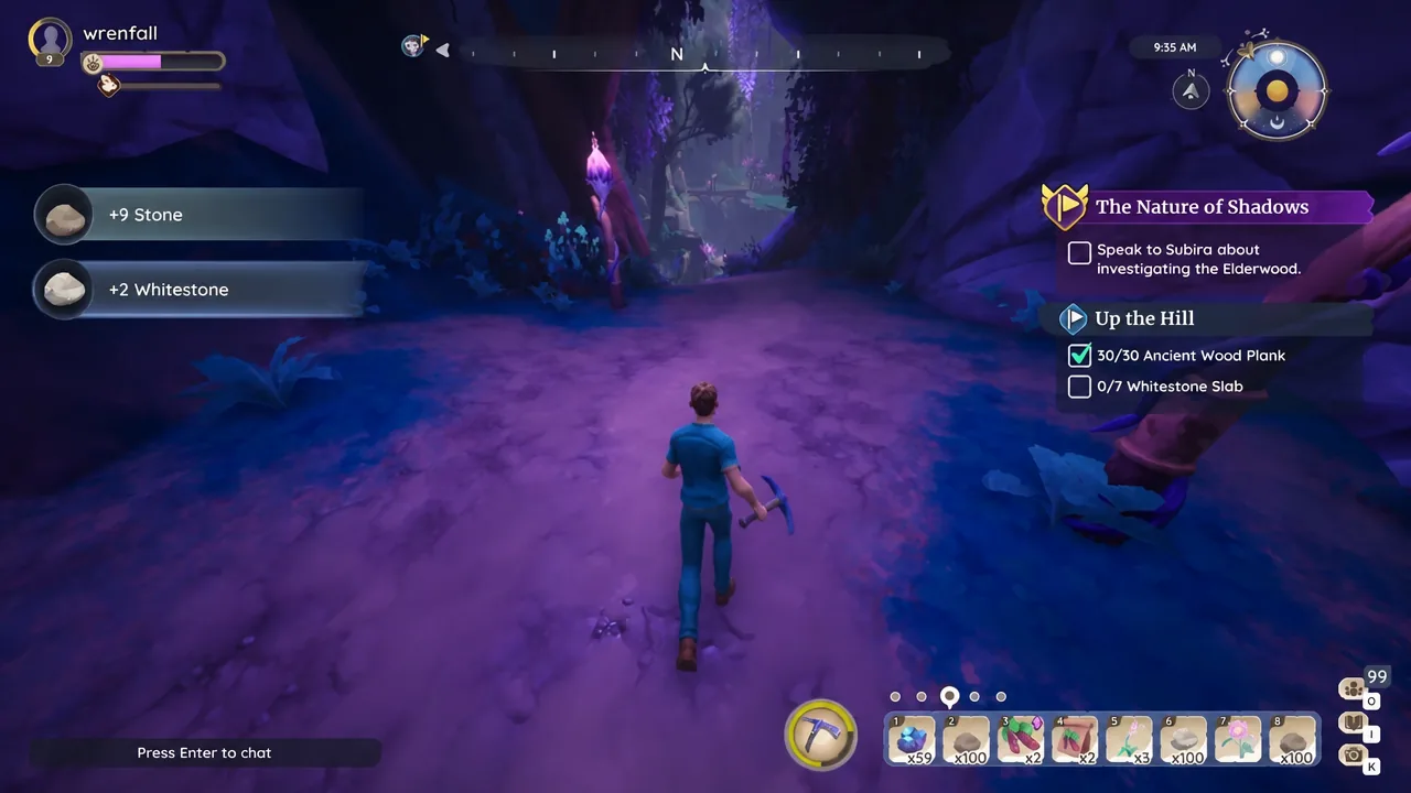 Palia quest tracker showing Up the Hill with the Whitestone Slab objective still incomplete