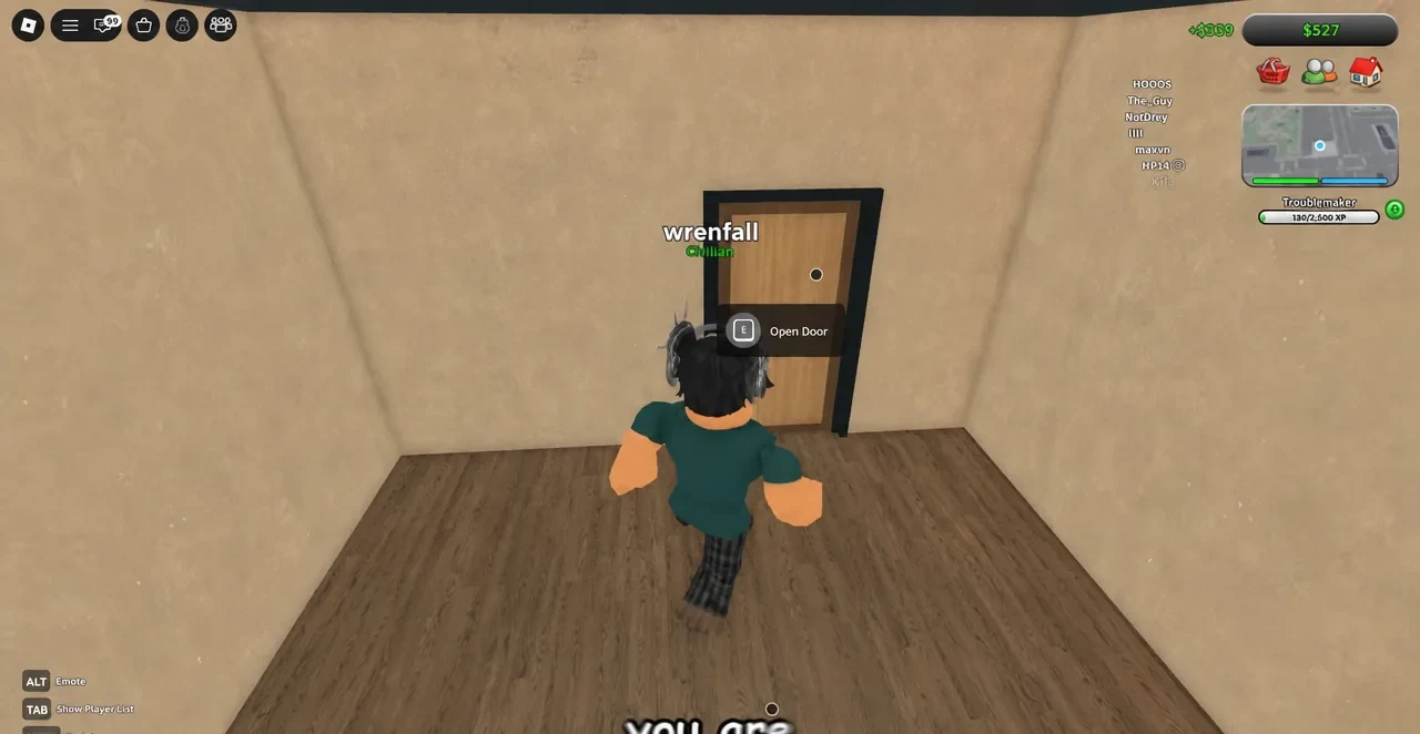 Open Door button prompt highlighted as the player leaves the apartment