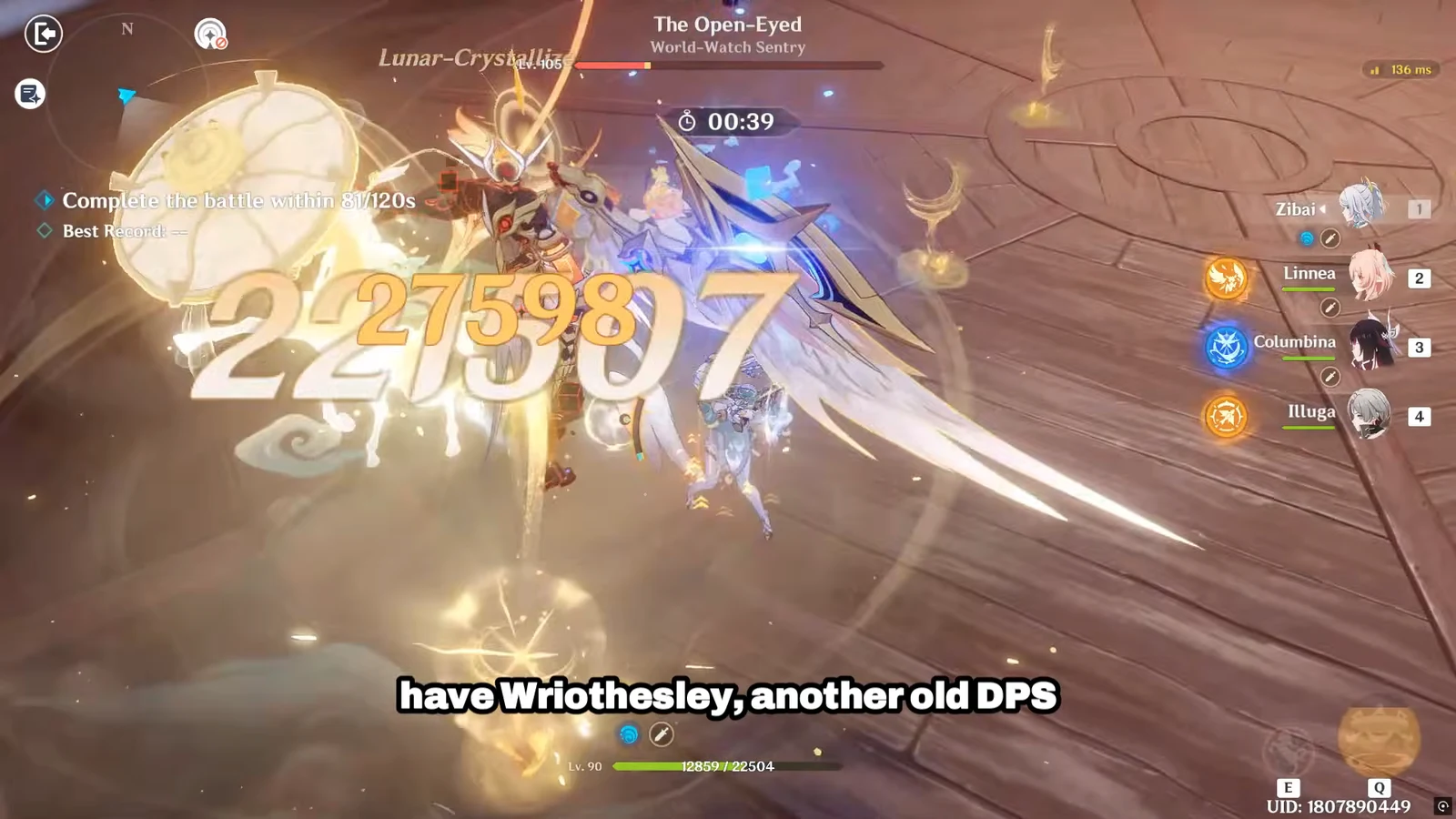 Party attacks Lunar-Crystallia during a 120-second timed combat challenge