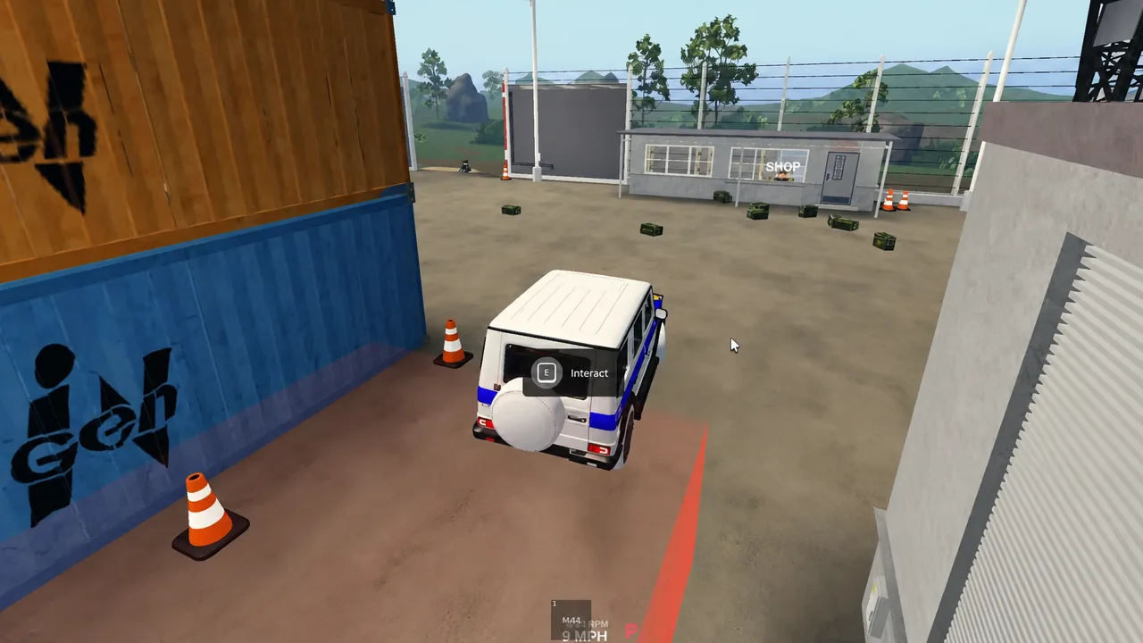The E Interact prompt appears while standing next to a spawned vehicle