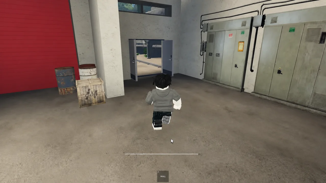 Human character walking out of the Geothermal Plant building toward the exit doorway