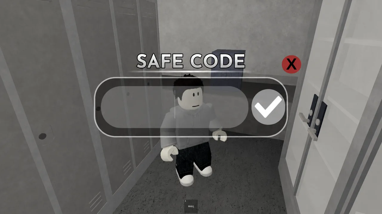SAFE CODE keypad with the confirm checkmark button highlighted