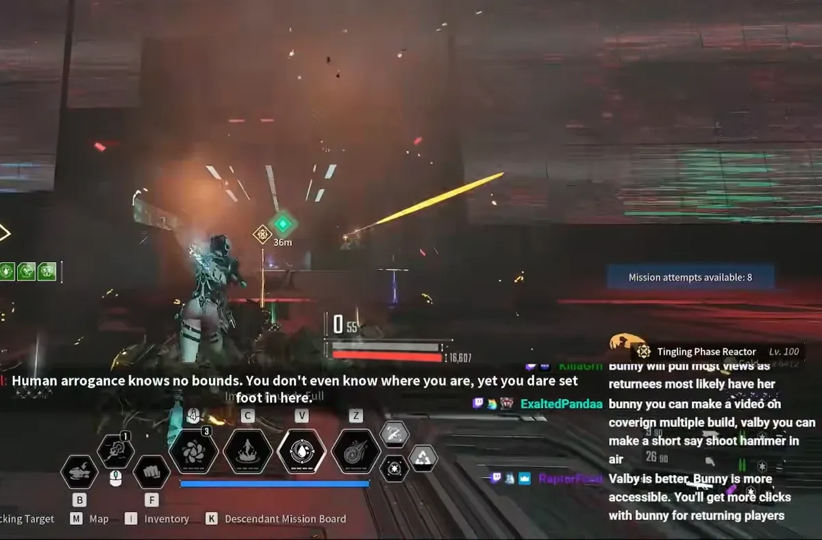 Valby moving toward a green objective marker while fighting the Tingling Phase Reactor