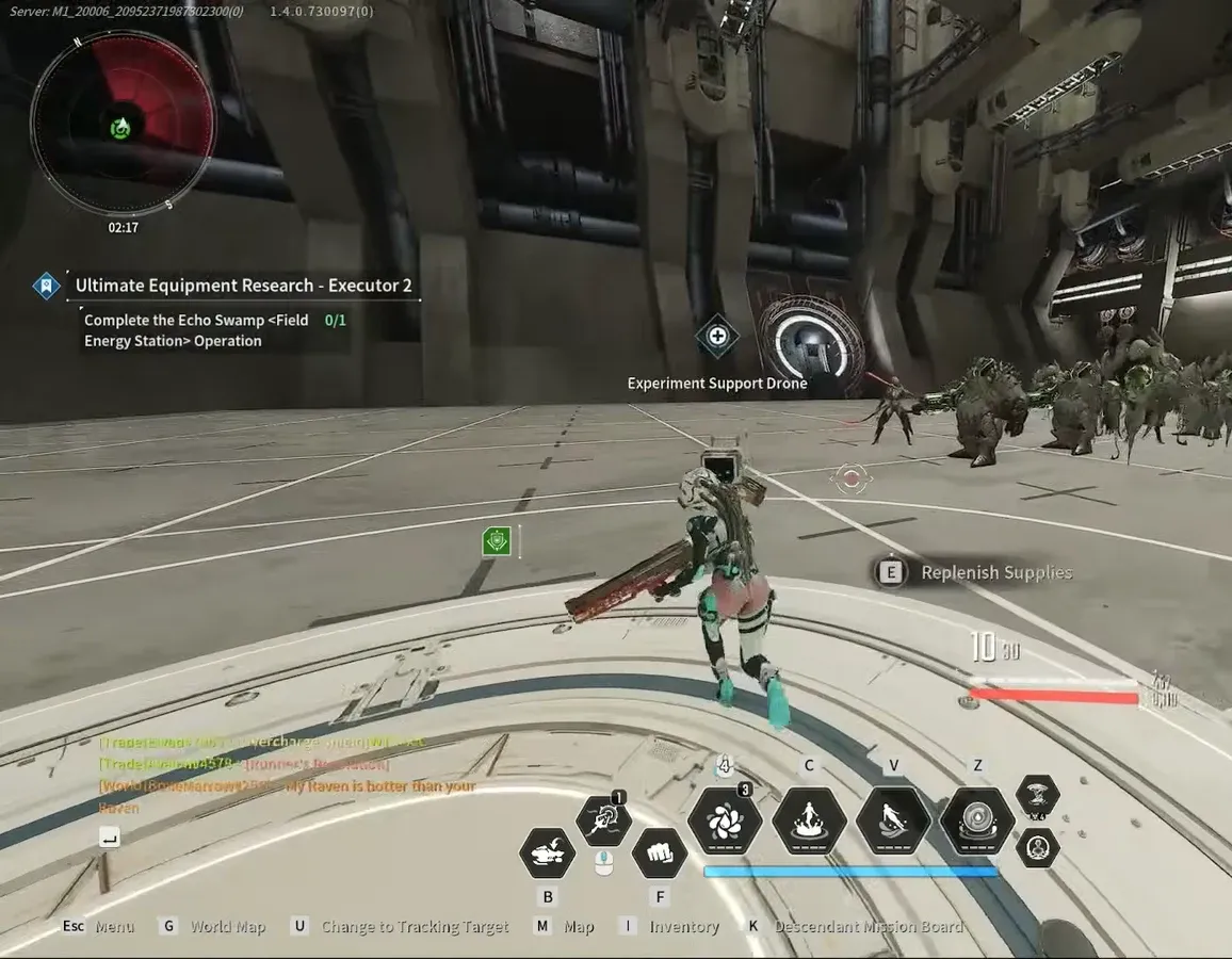 Valby approaching a Replenish Supplies drone during an Executor 2 research run