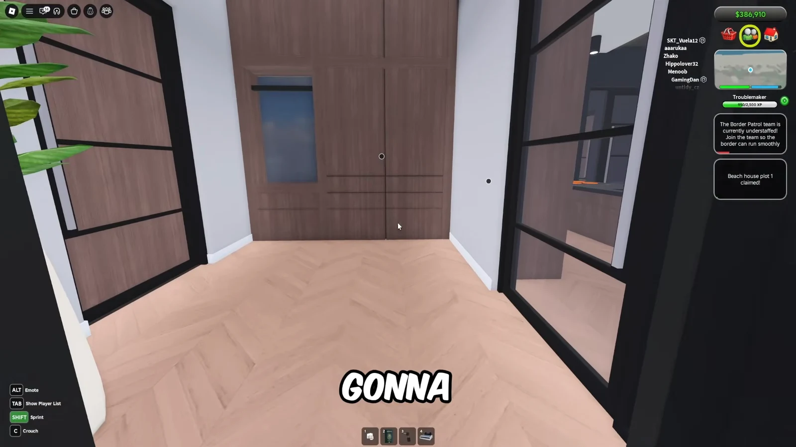 Closed wooden double doors inside the claimed beach house plot