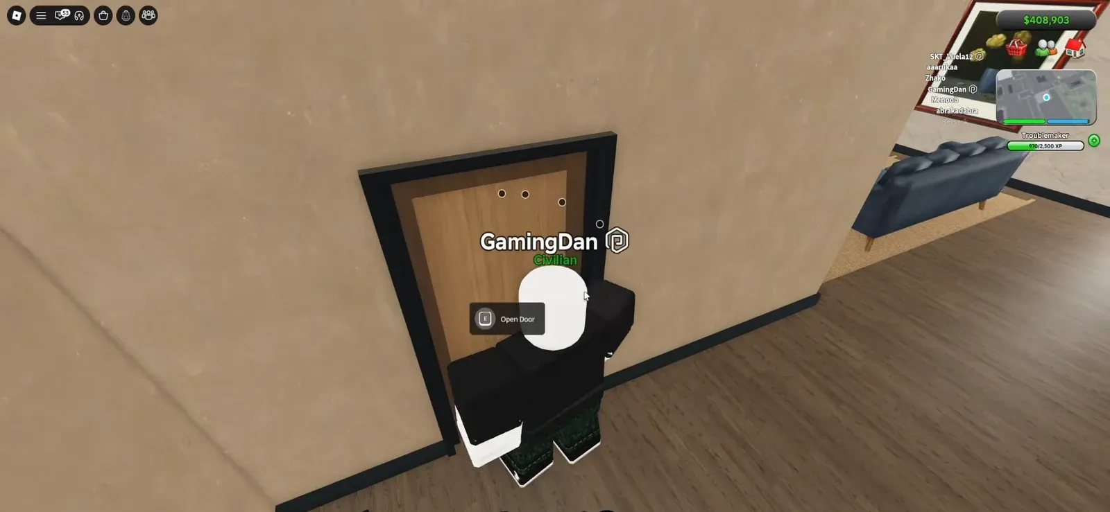 Open Door interaction prompt while facing a closed interior apartment door