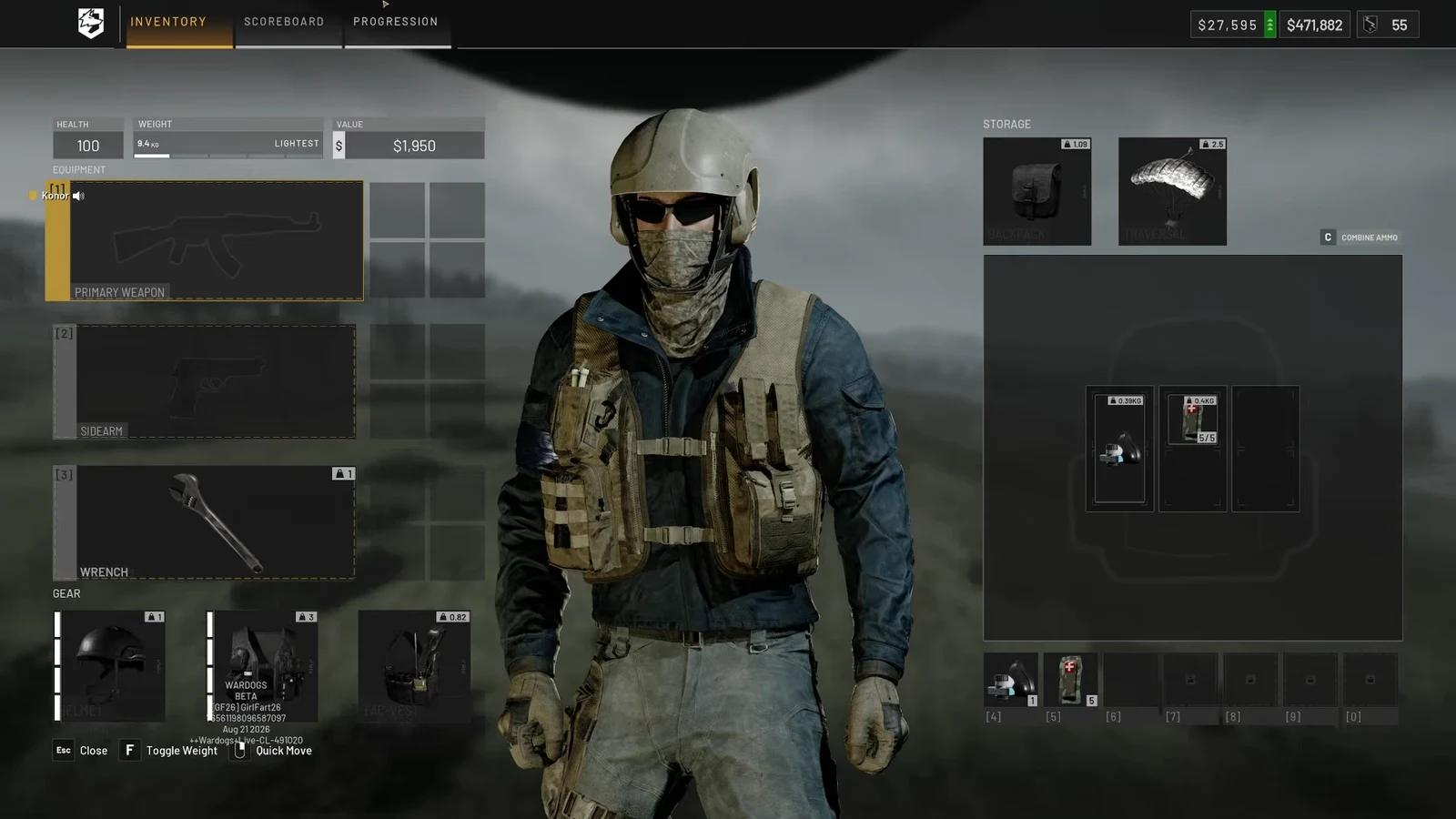 Havoc inventory screen with the Primary Weapon slot highlighted, showing loadout and item value