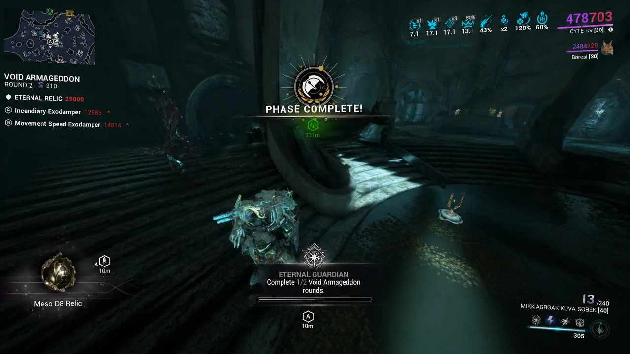 Void Armageddon mission showing PHASE COMPLETE after finishing a round