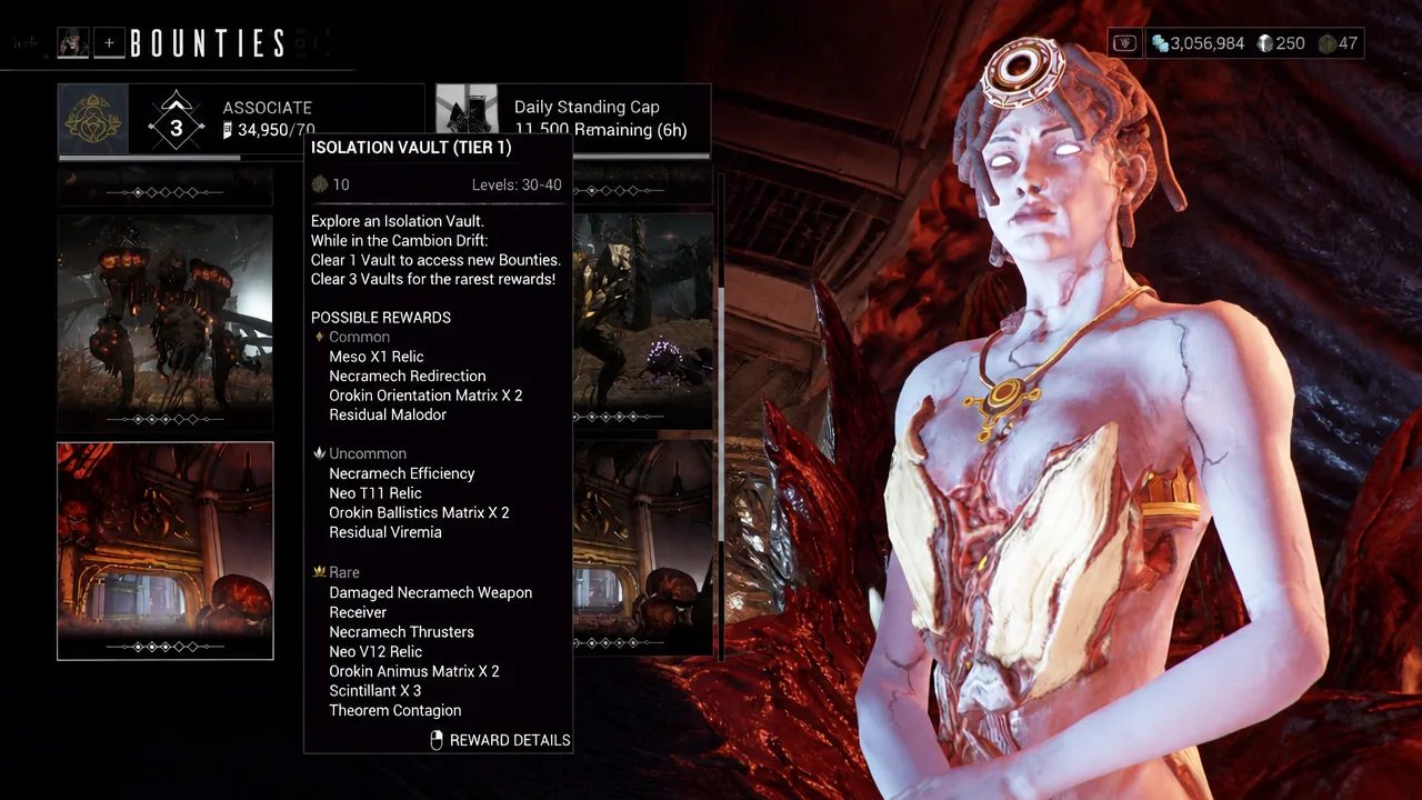 Isolation Vault Tier 1 bounty highlighted in the Bounties menu with level range and rewards