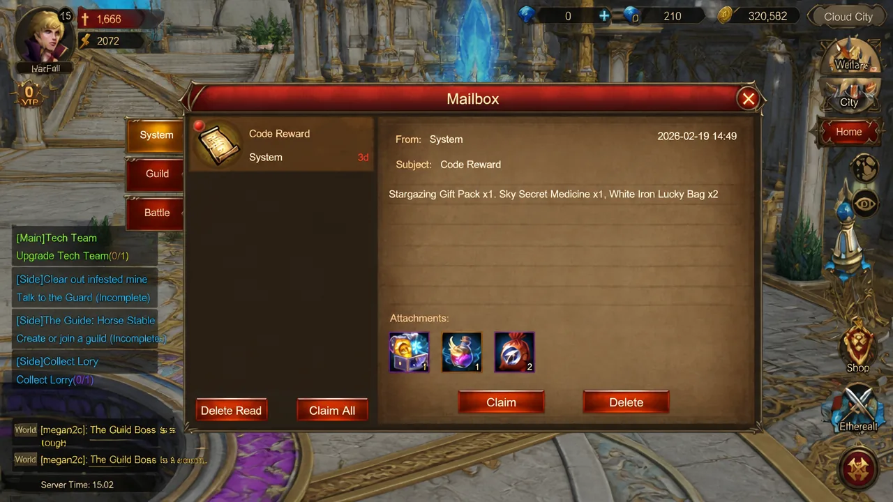 code rewards in mailbox