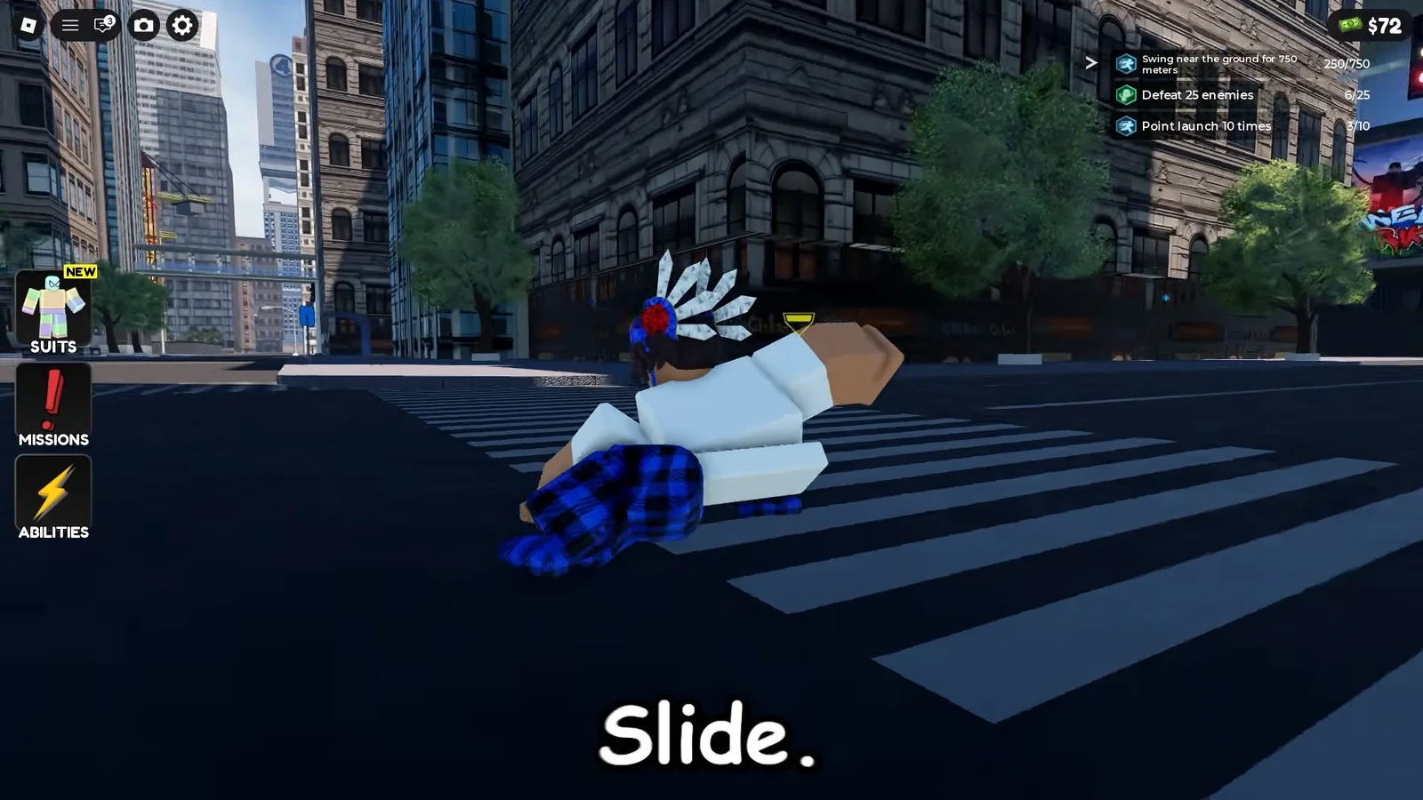 Avatar slides across a city street with a Slide action label