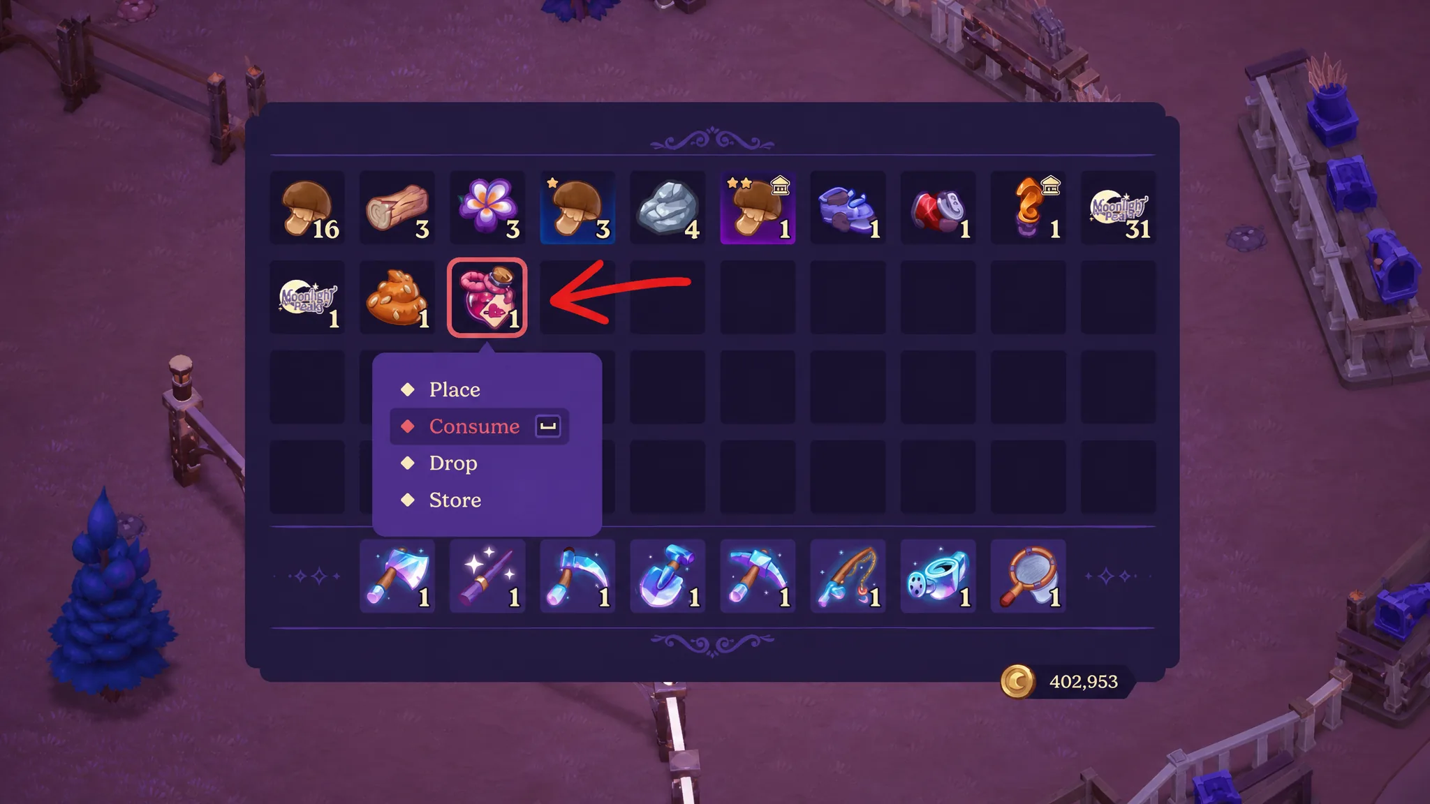 how to use love potion in moonlight peaks