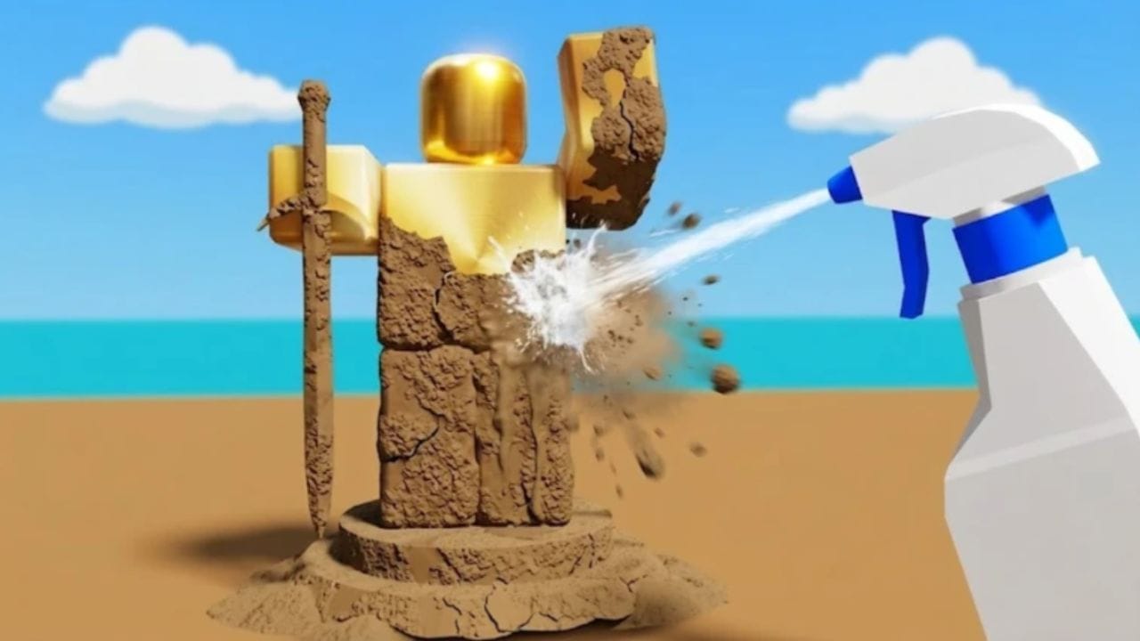 Dig and Clean island scene where players dig and wash items during an admin event