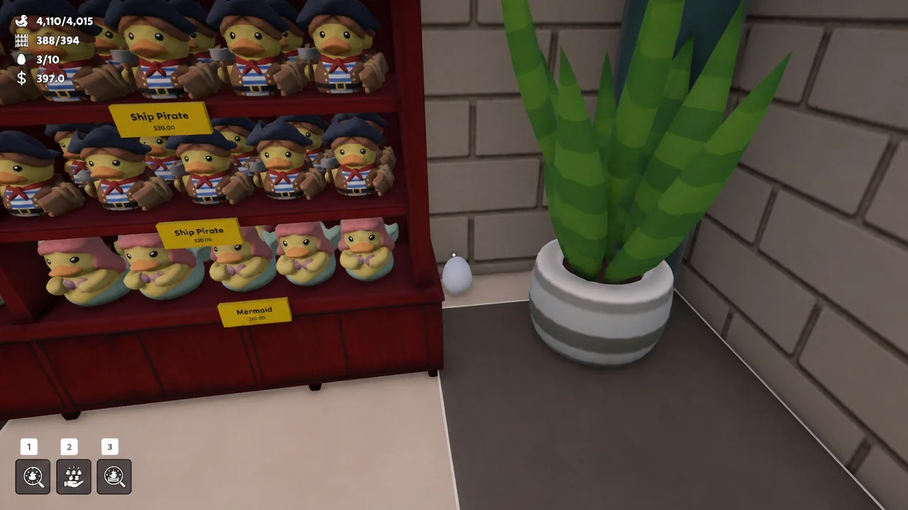 Pirate-themed duck figures with price tags on the store's Pirates shelving unit.