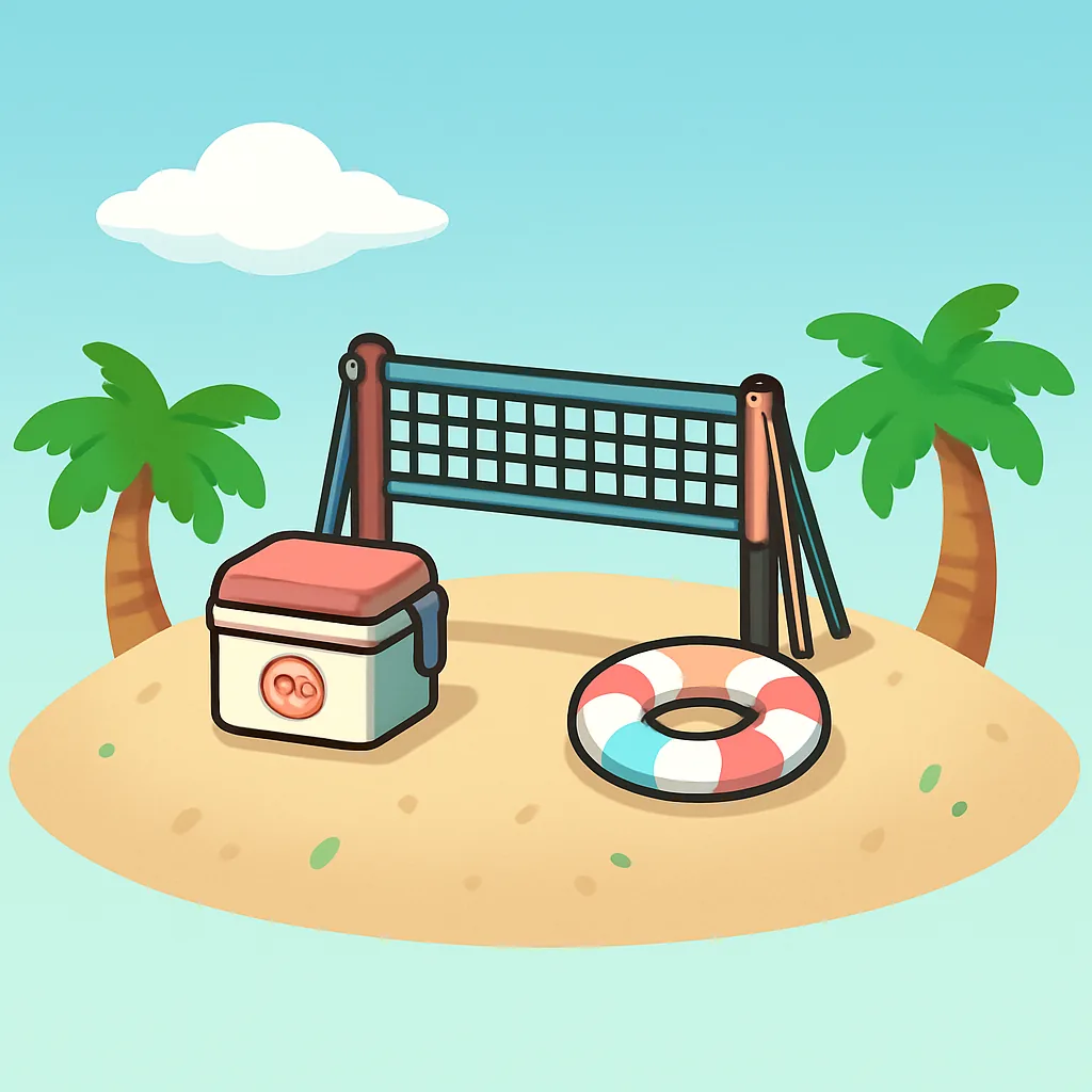 1x Swim Ring, 1x Cooler, 1x Beach Volleyball Set