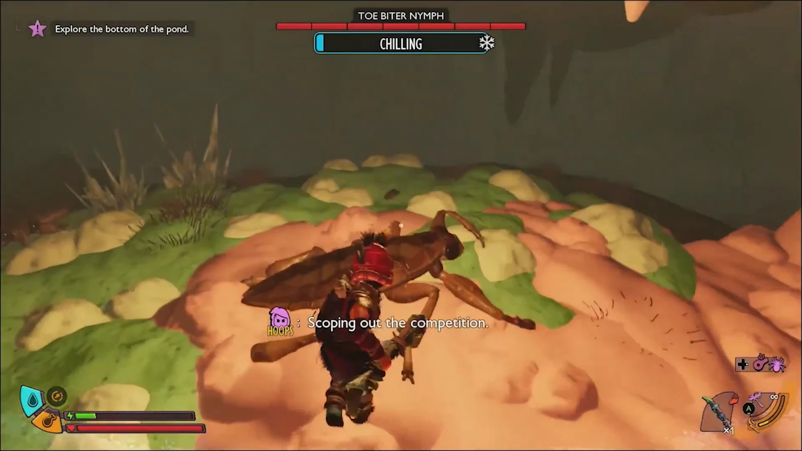 Combat against a Toe Biter Nymph as its chilling status bar fills