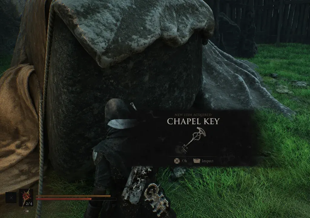 New item popup showing the Chapel Key just picked up from the statue
