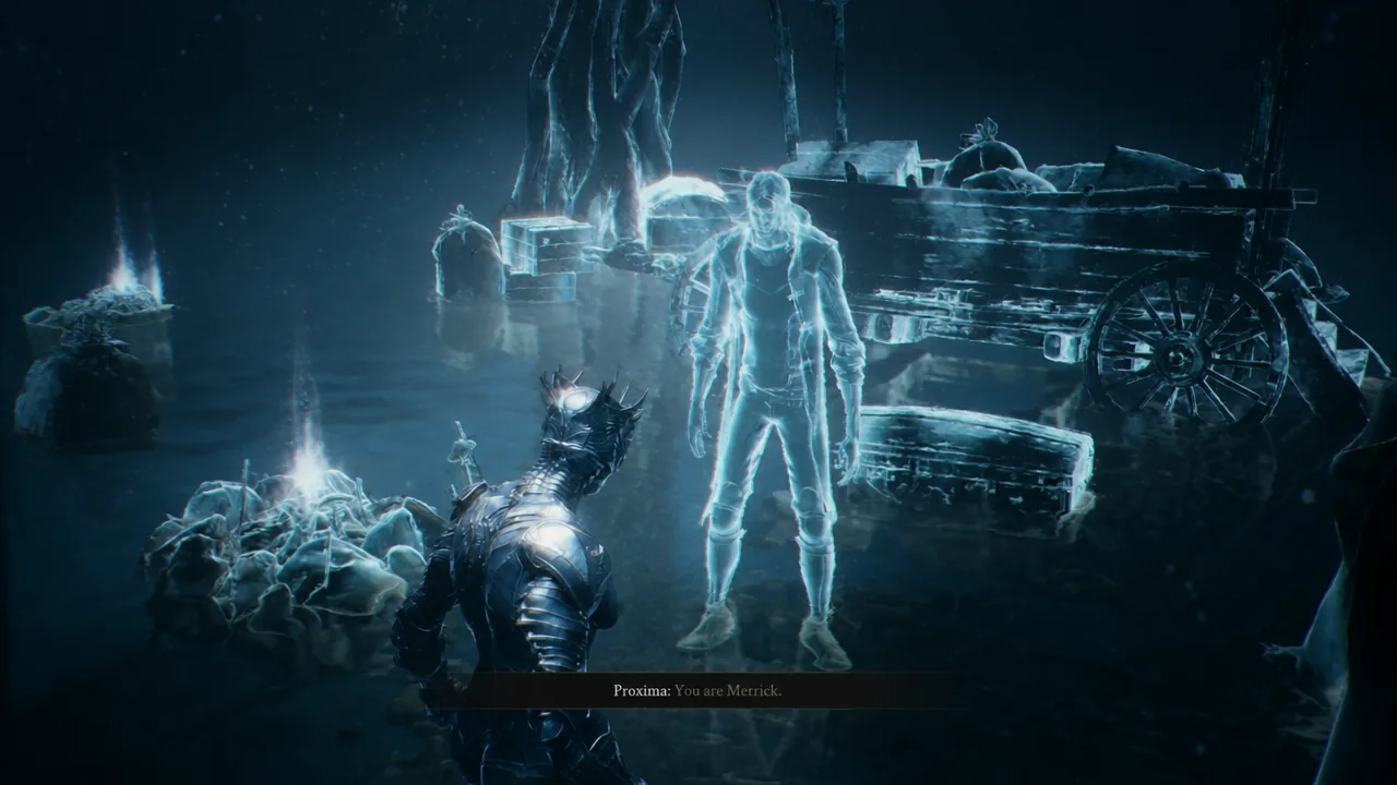 Proxima's apparition speaking the line You are Merrick during her memory sequence
