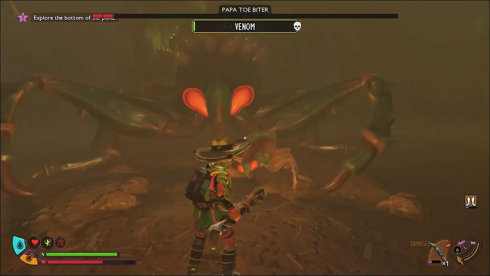 Player attacking Papa Toe Biter as its boss health bar nears empty