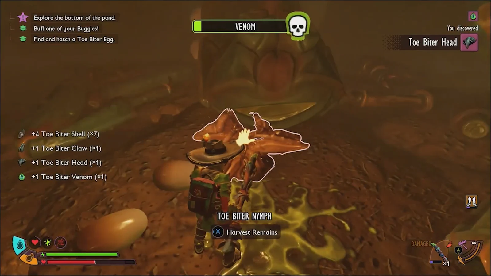 Harvest Remains prompt active over defeated enemy after collecting loot