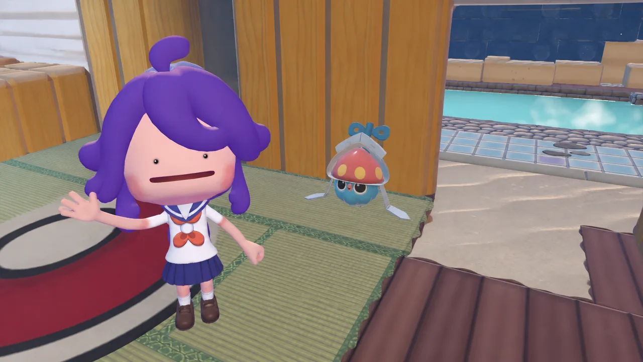 Ditto posed next to a windup inkay in Pokemon Pokopia