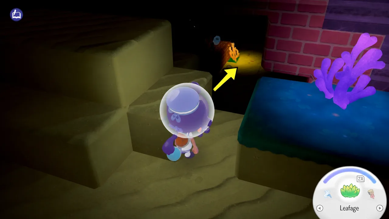 Ditto standing in front of a small entrance in the dark in Pokemon Pokopia