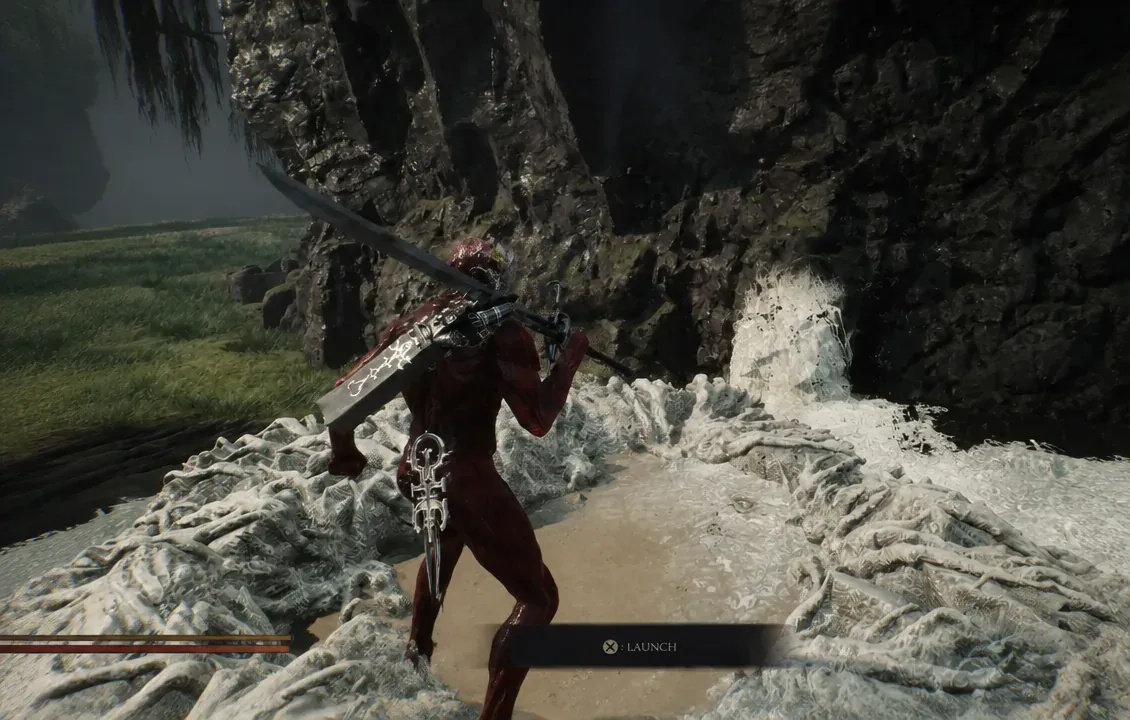 LAUNCH prompt active at the bottom of the screen on a web-covered jump pad