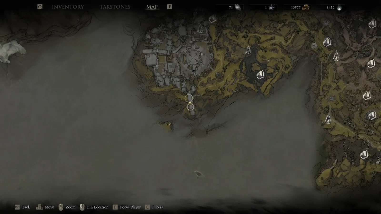 Circular map marker selected beneath the castle at the Citadel of Penance
