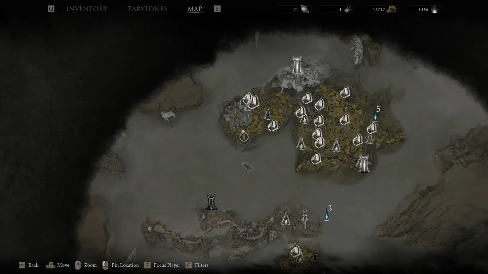 Mortal Shell 2 world map open with discovered regions and location markers visible