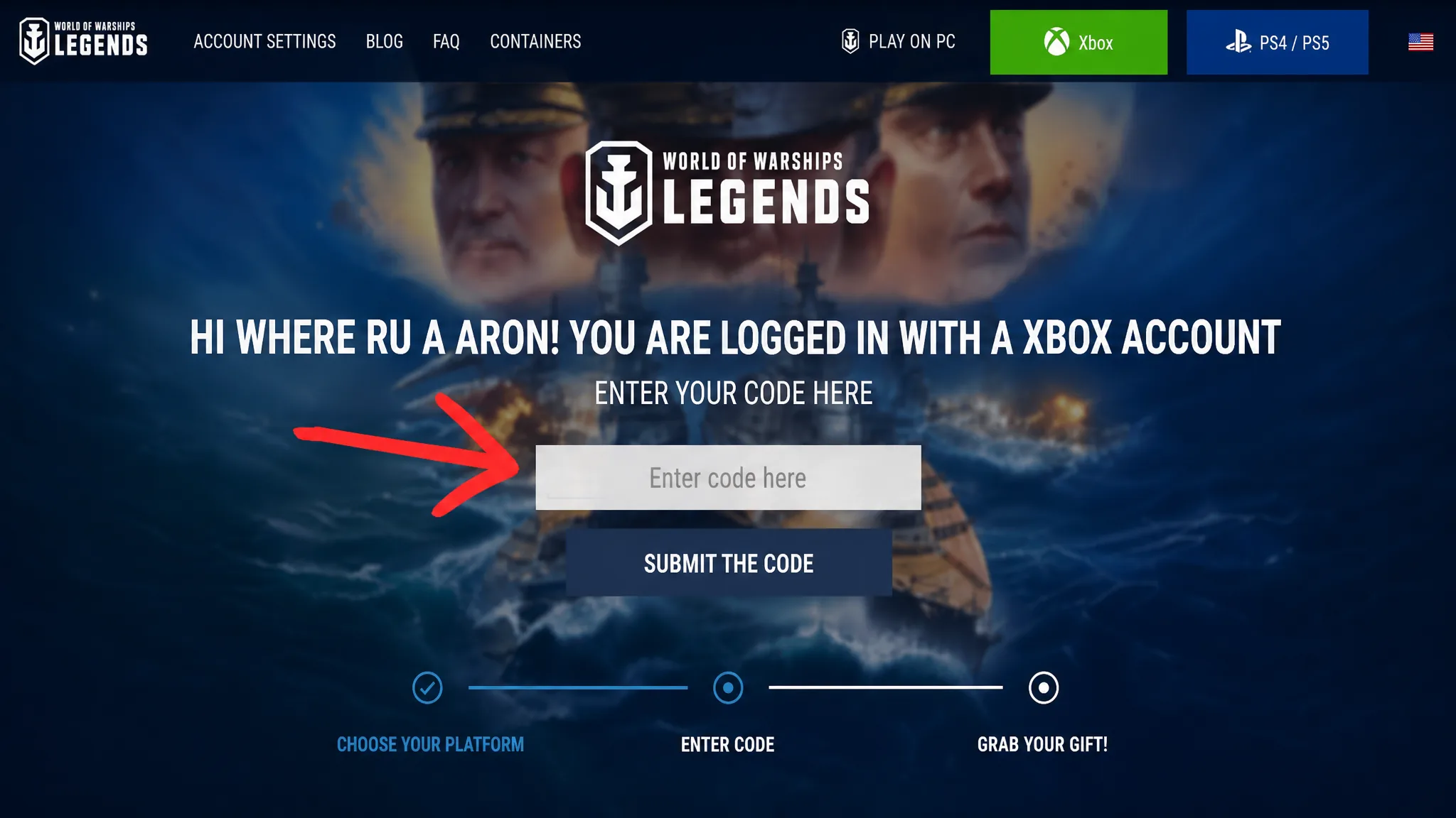 How to redeem WoWSLegends codes