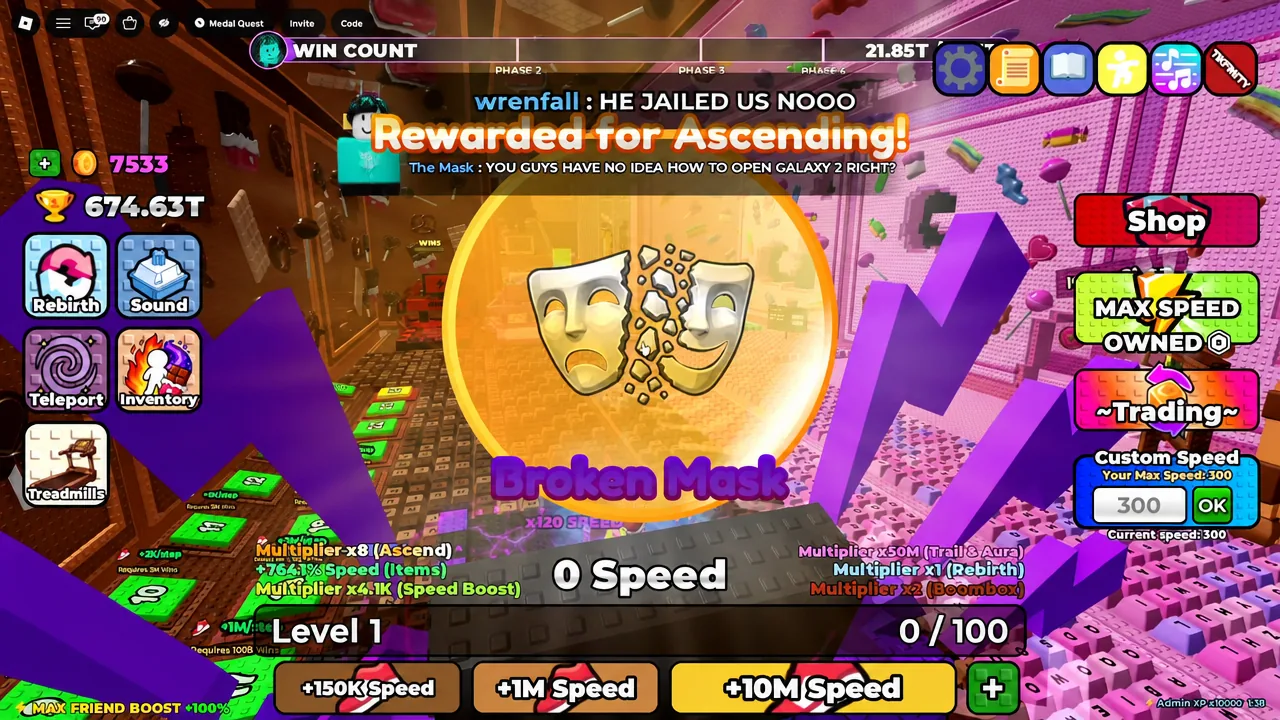 Broken Mask reward appearing on screen with the Rewarded for Ascending notification