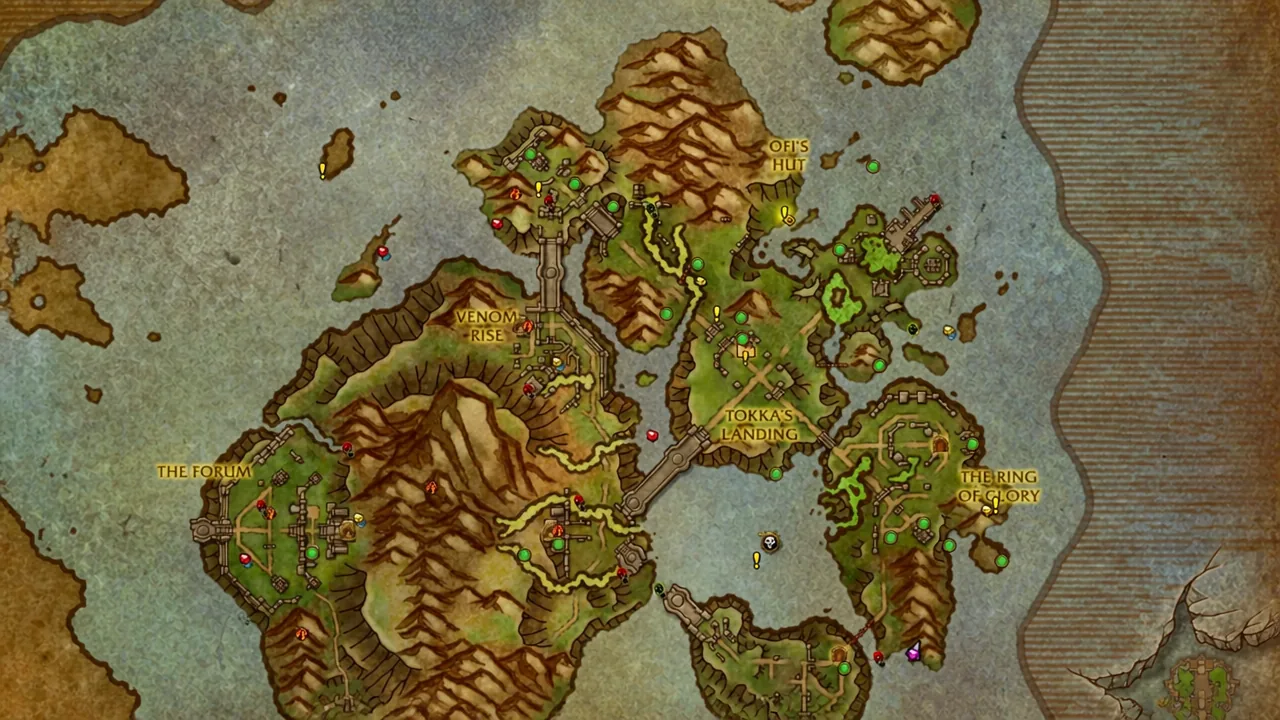 Coiled Isle world map with treasure markers