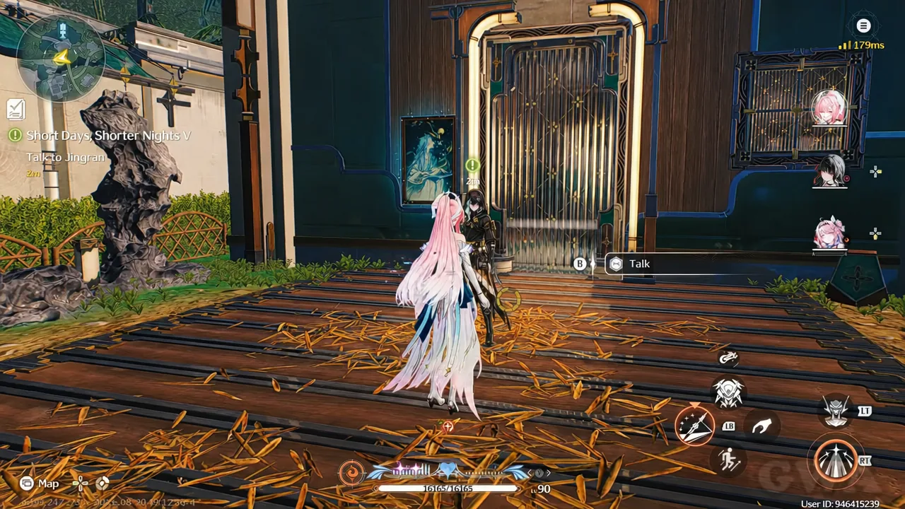 Talk prompt highlighted while approaching Jingran outside the portal