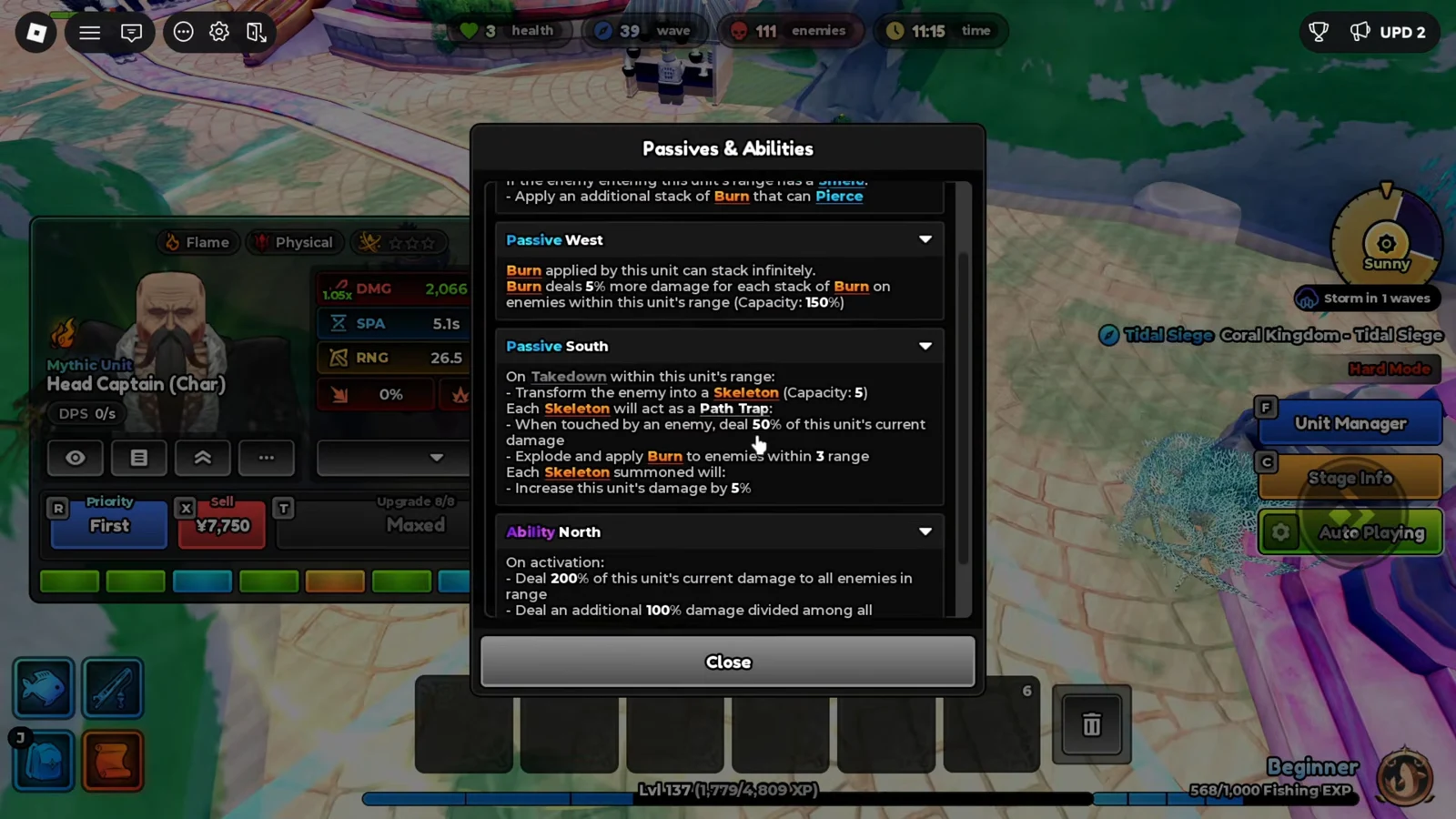 Ability menu showing the Collapse description and its 120 second cooldown