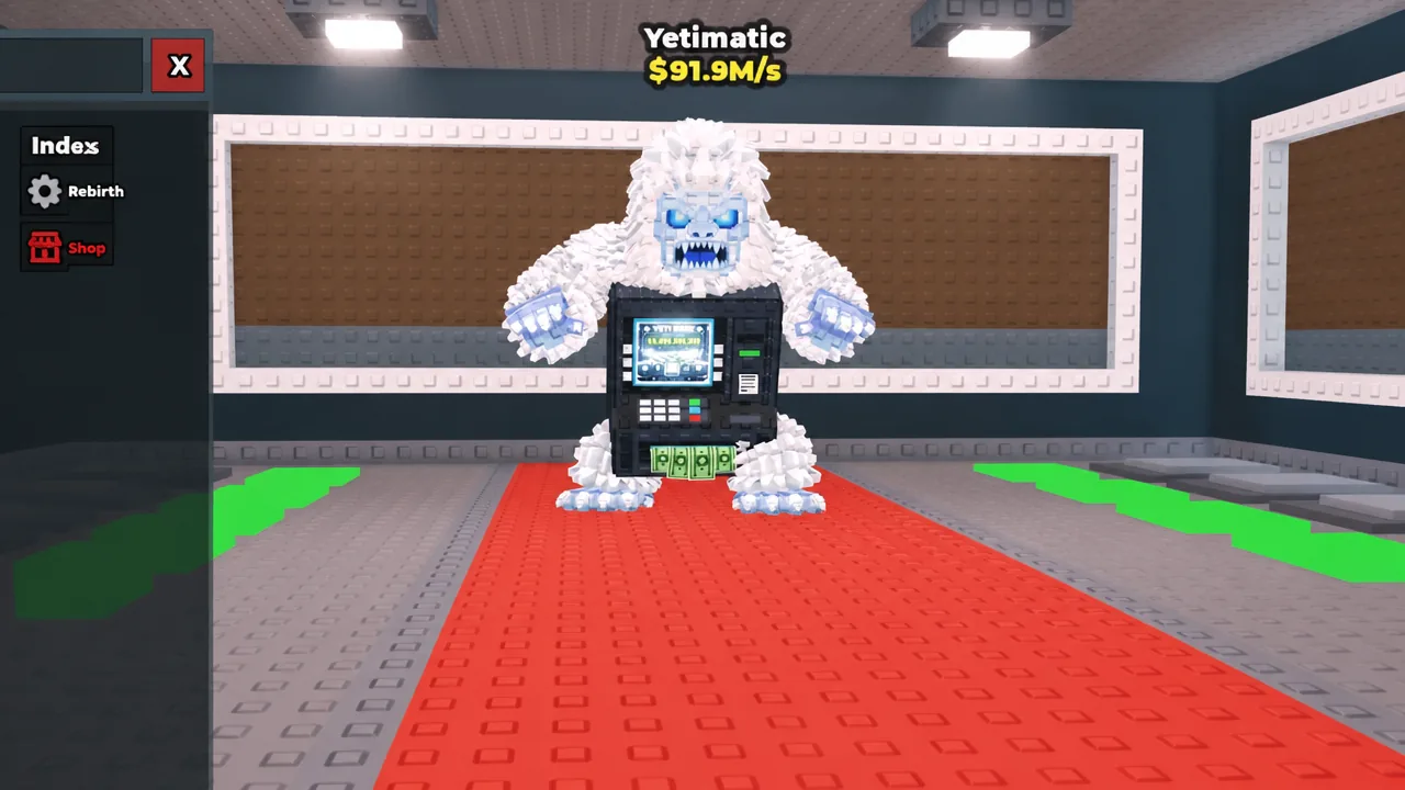 The Index menu showing Yetimatic generating passive income