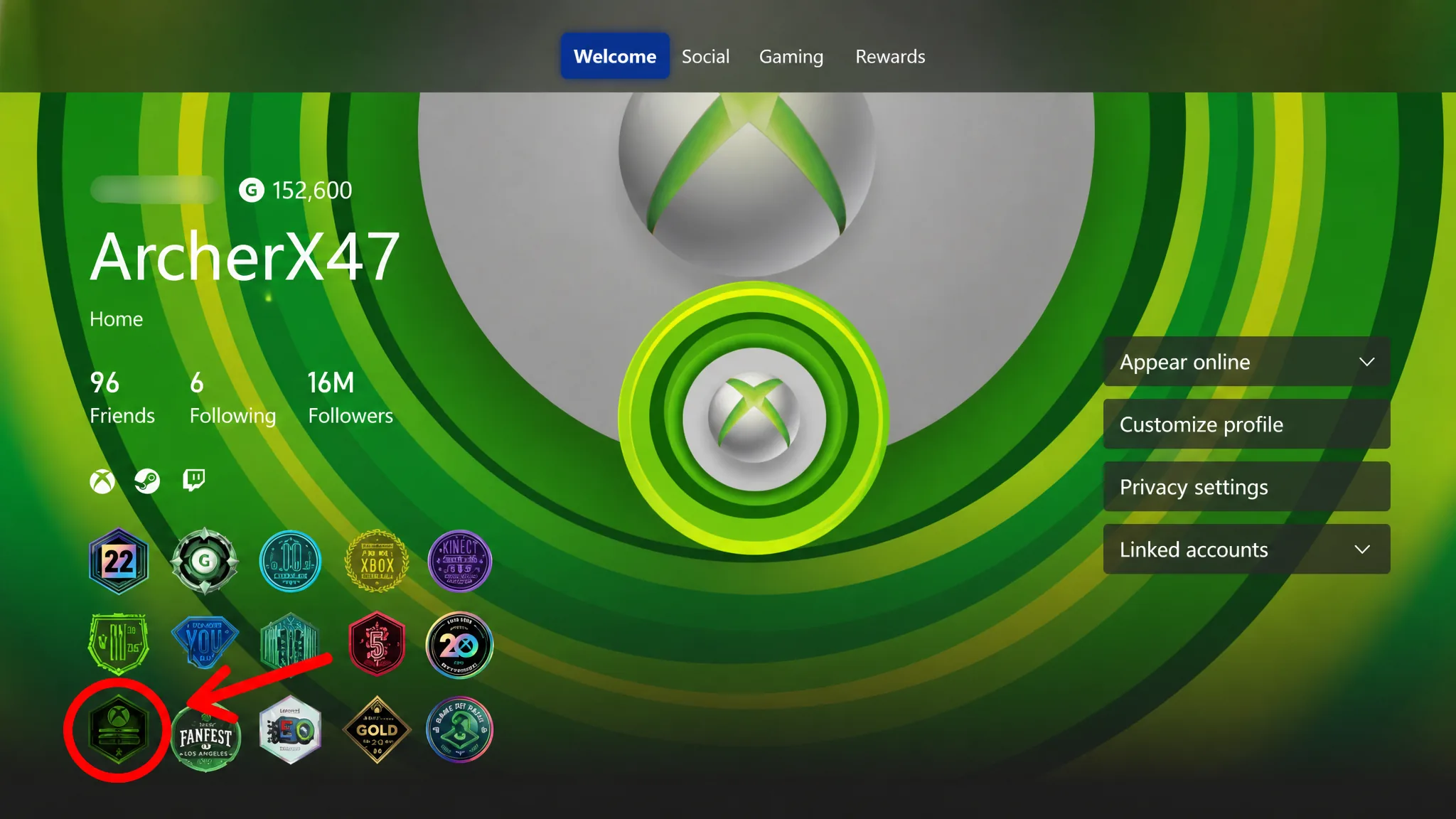 Xbox 25th anniversary badge on profile