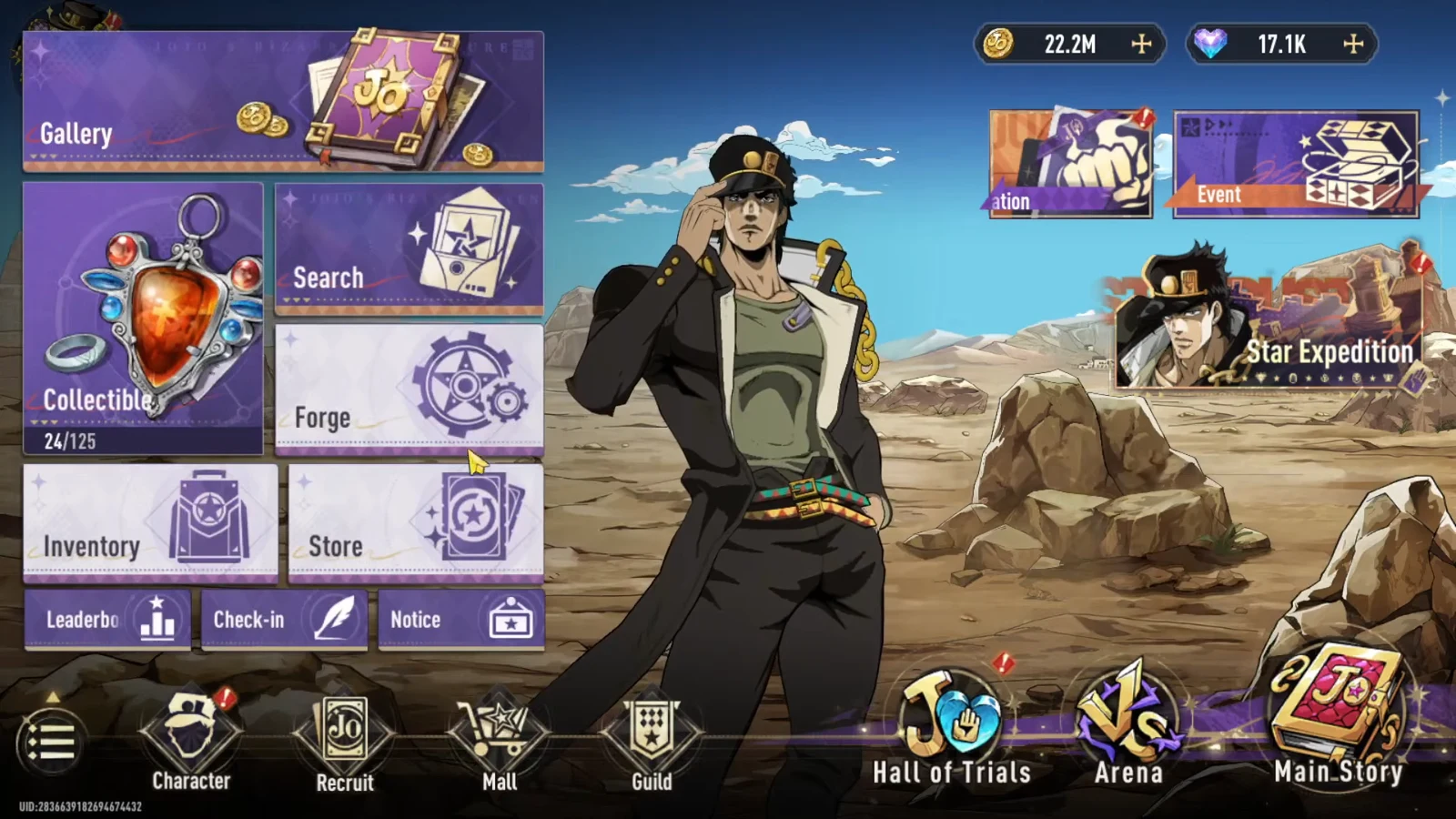 Main lobby with the Forge tile highlighted before opening the badge crafting menu