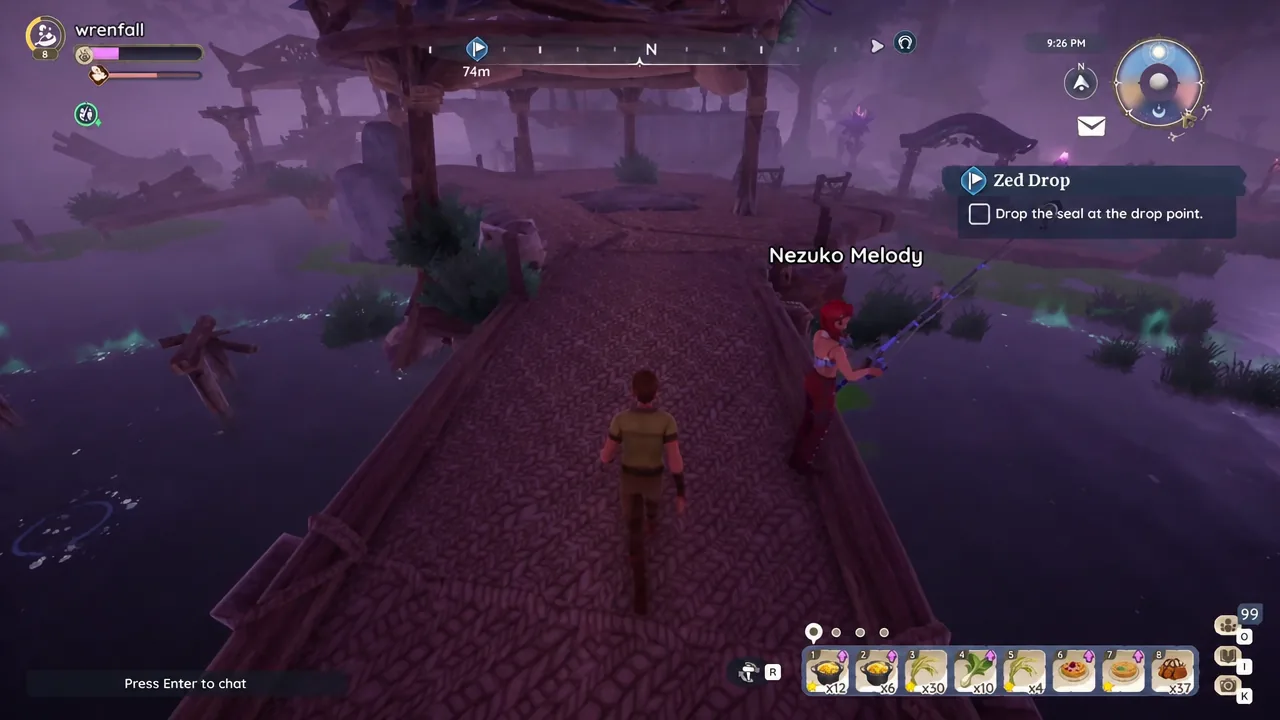 Player approaching the De Mer Dock drop point with the drop the seal objective checkbox visible